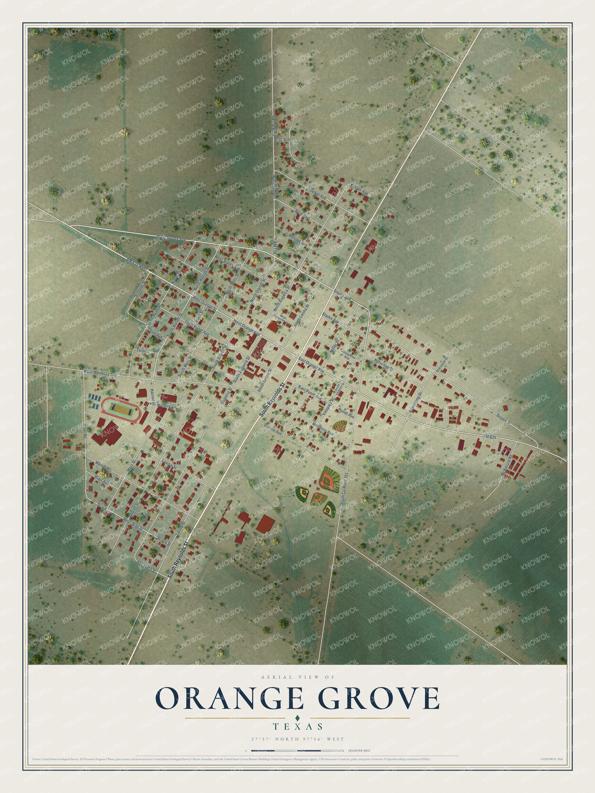 Watermarked full-map preview of Orange Grove, Texas