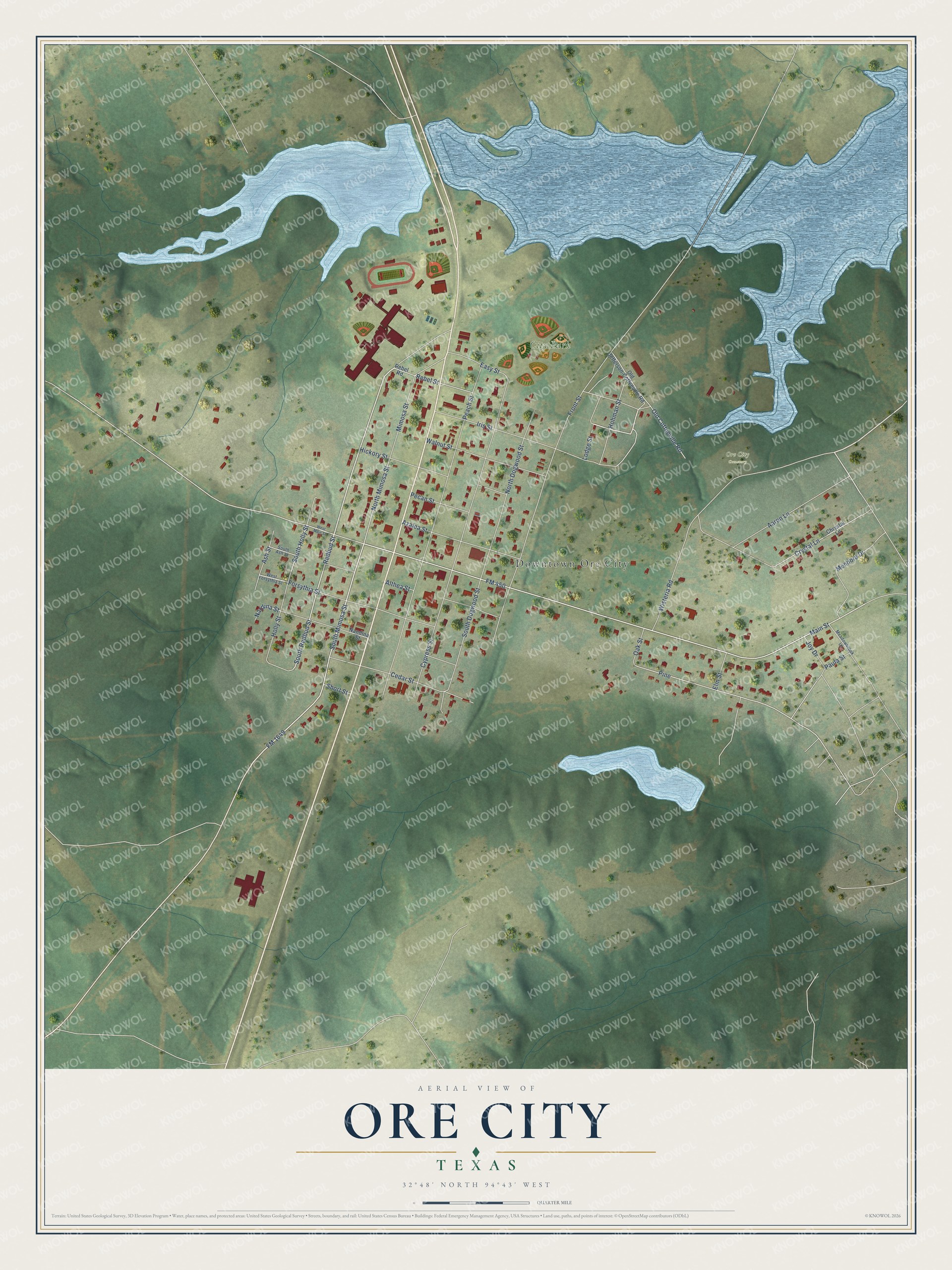 Watermarked full-map preview of Ore City, Texas