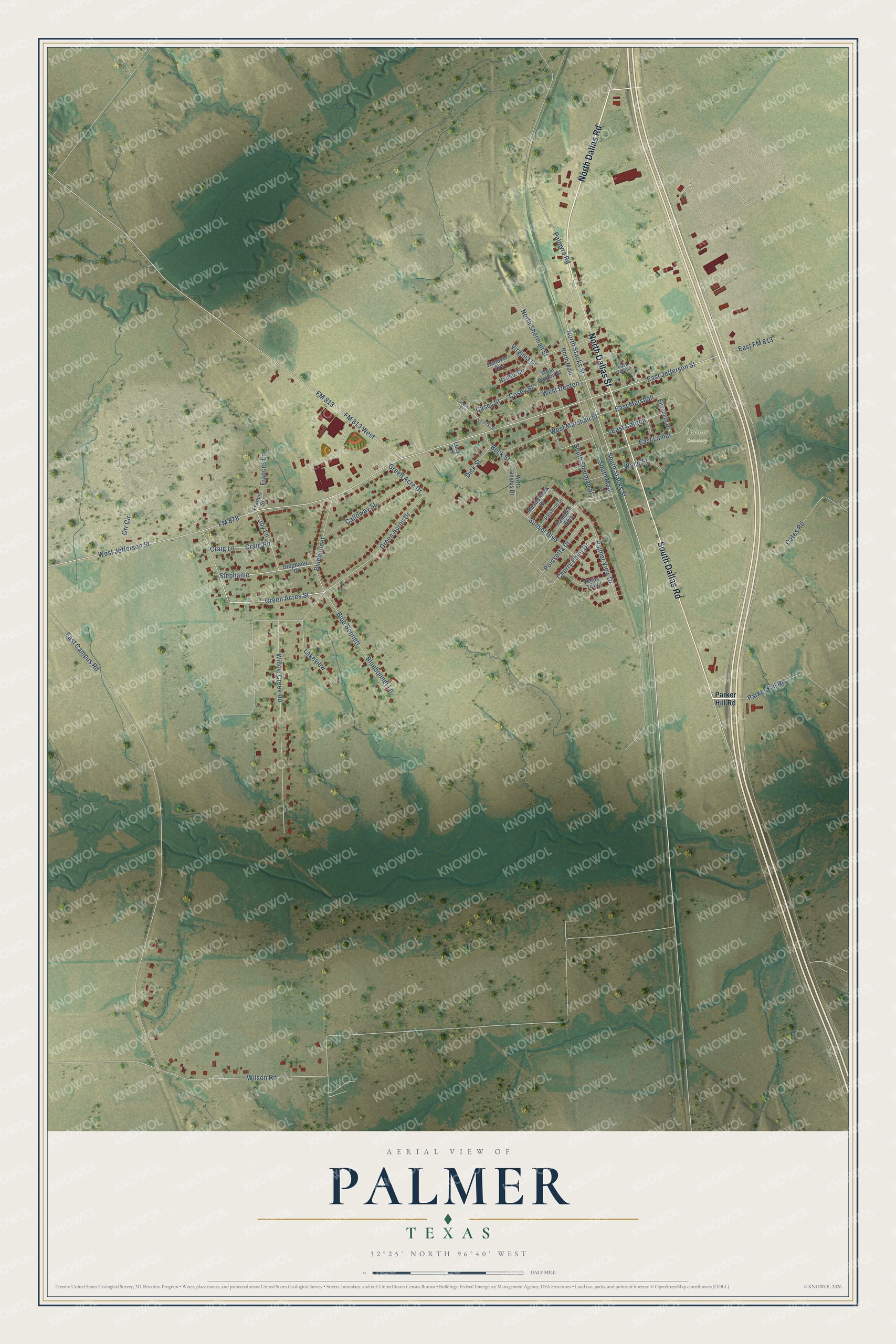 Watermarked full-map preview of Palmer, Texas