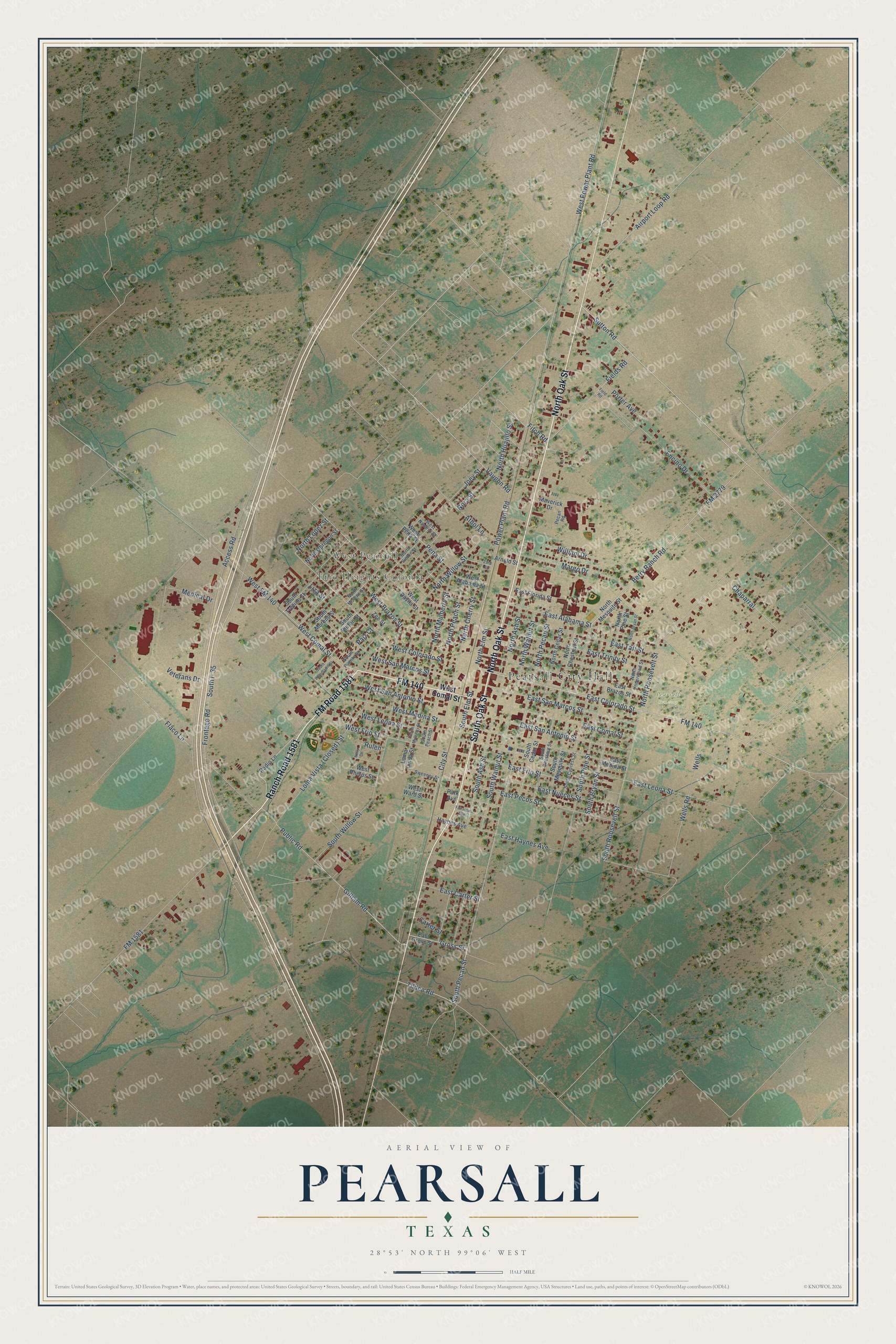 Watermarked full-map preview of Pearsall, Texas