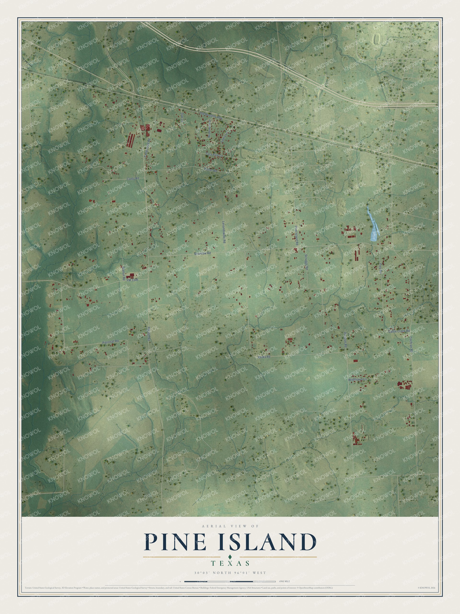 Watermarked full-map preview of Pine Island, Texas