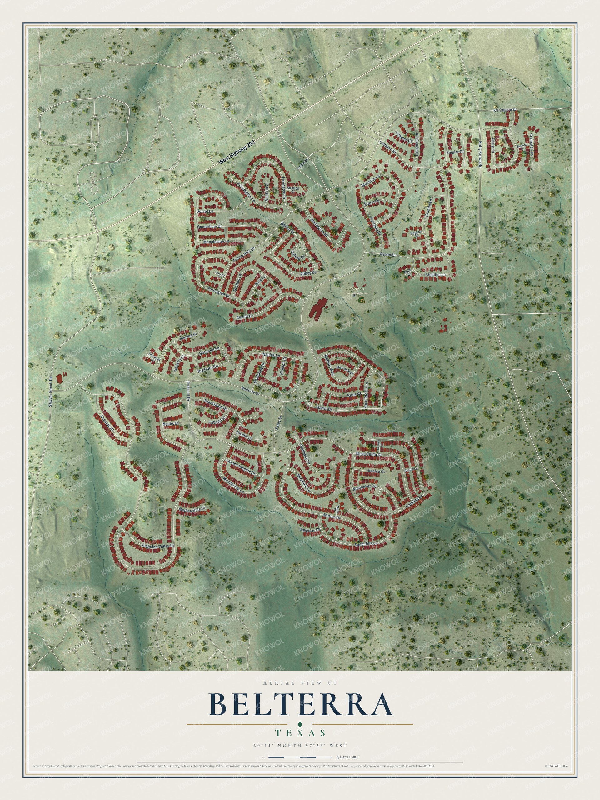 Watermarked full-map preview of Belterra, Texas