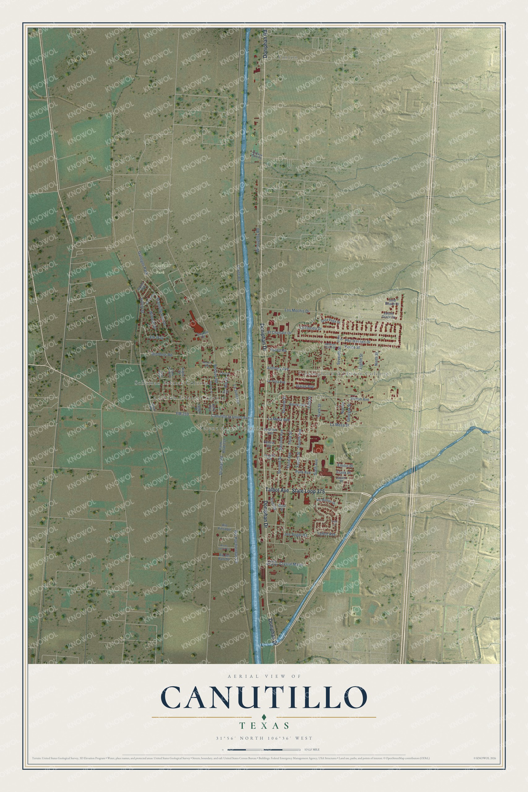 Watermarked full-map preview of Canutillo, Texas