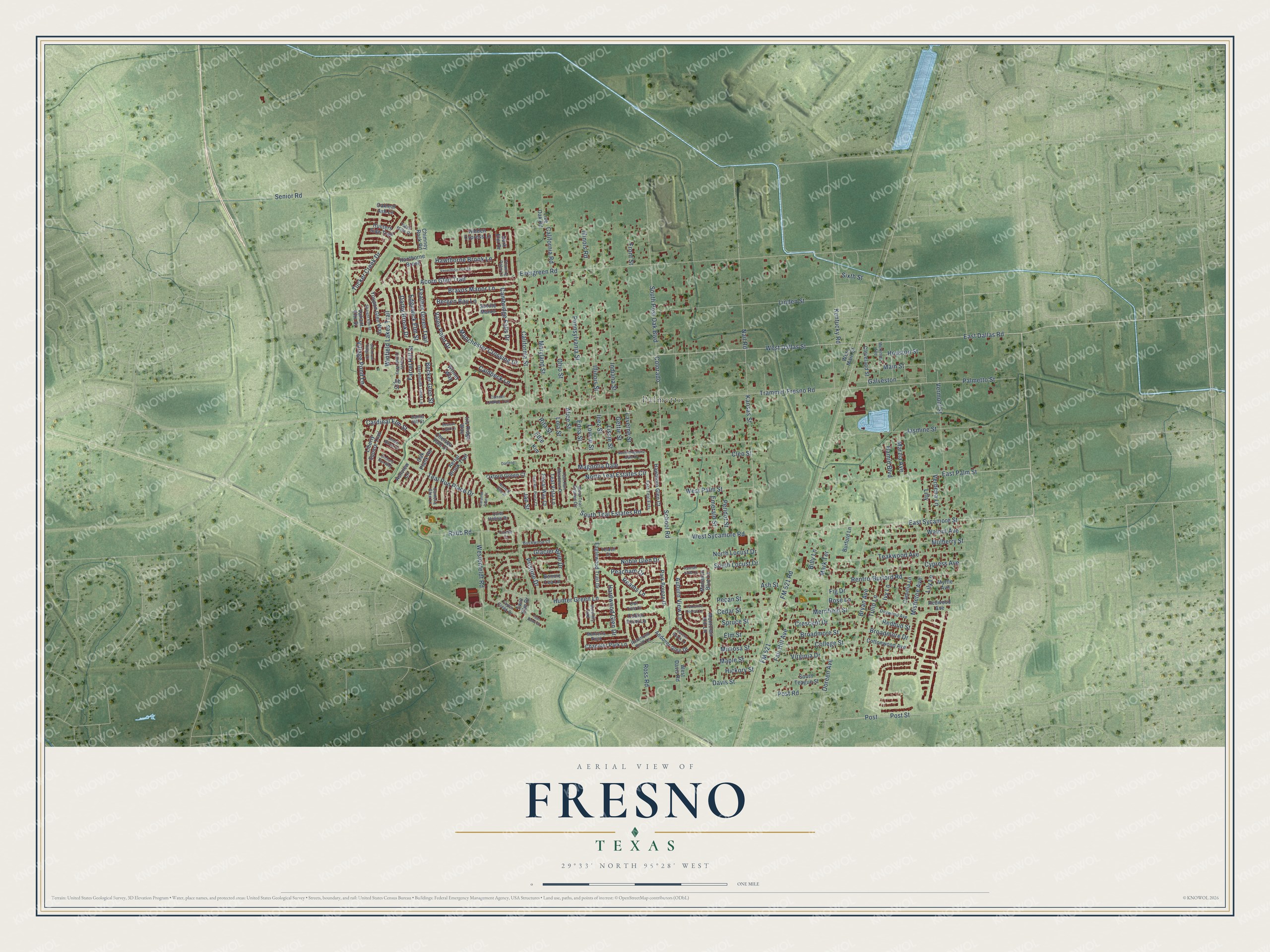 Watermarked full-map preview of Fresno, Texas