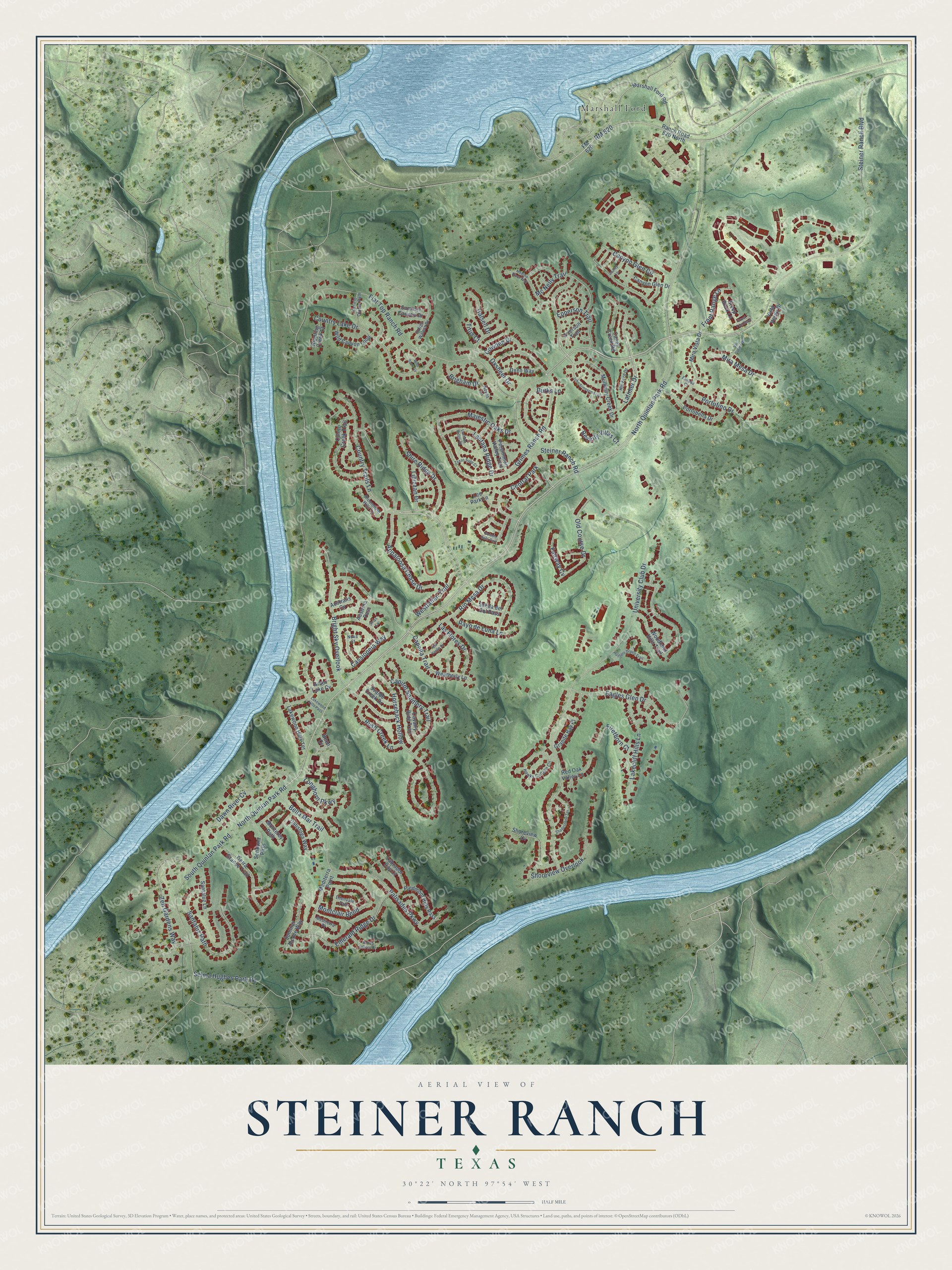 Watermarked full-map preview of Steiner Ranch, Texas
