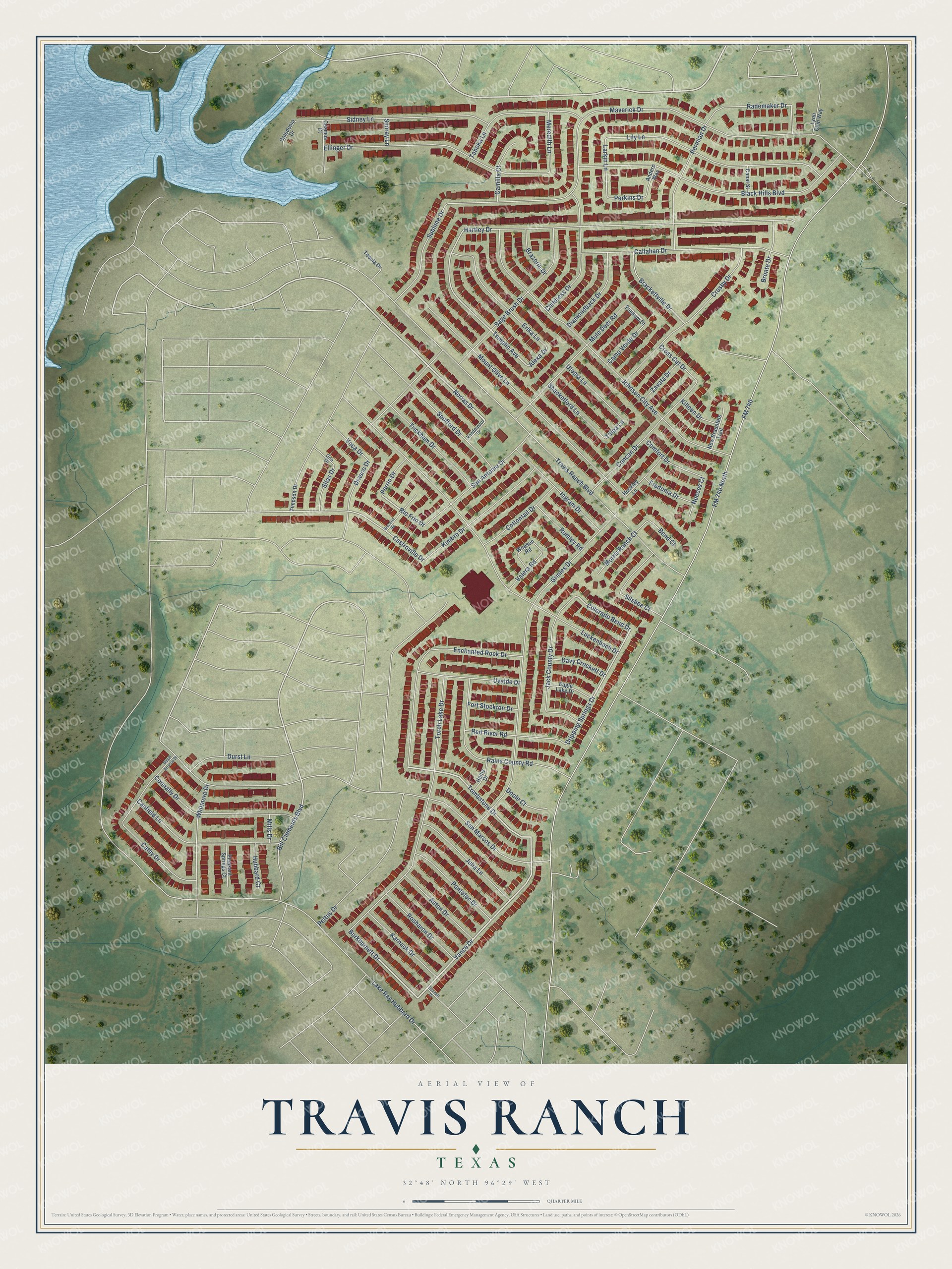 Watermarked full-map preview of Travis Ranch, Texas