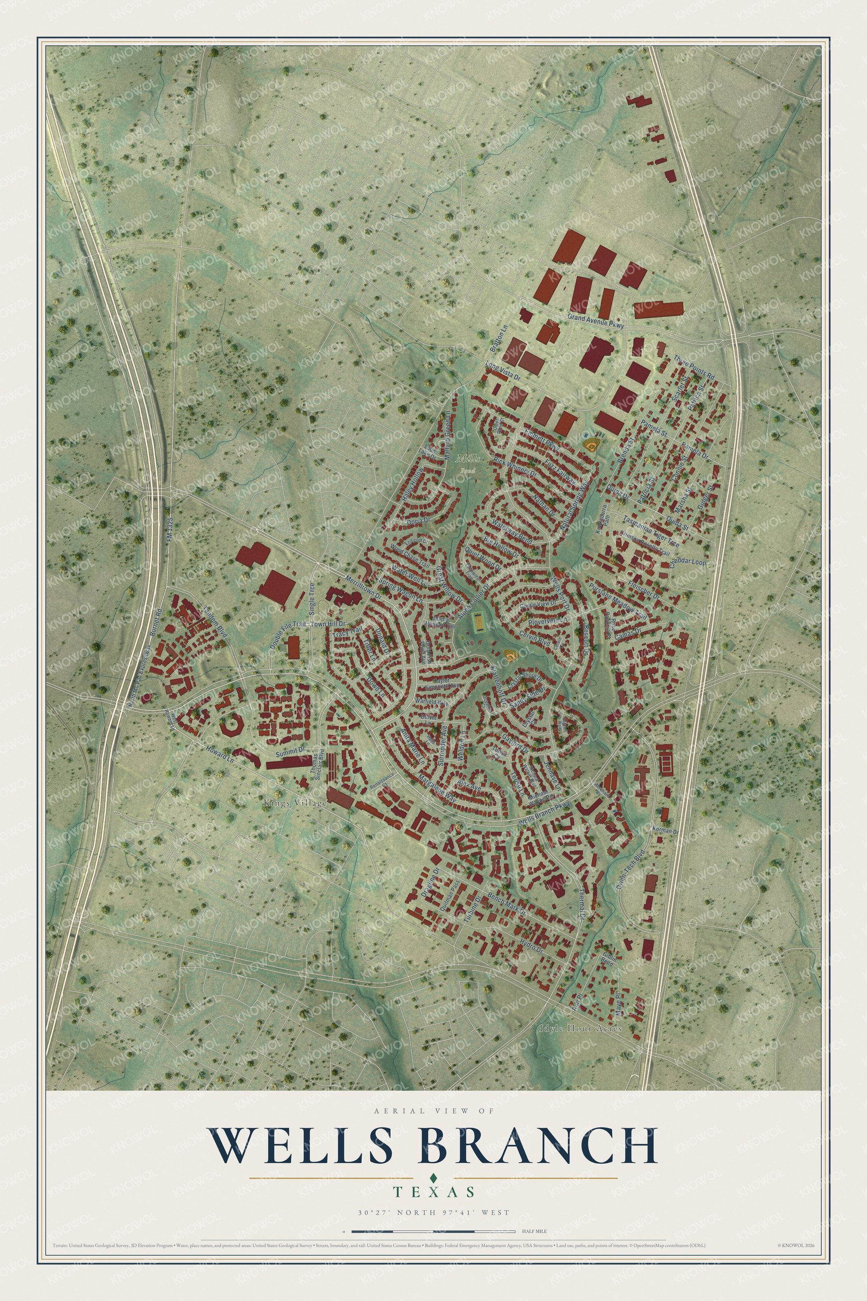 Watermarked full-map preview of Wells Branch, Texas
