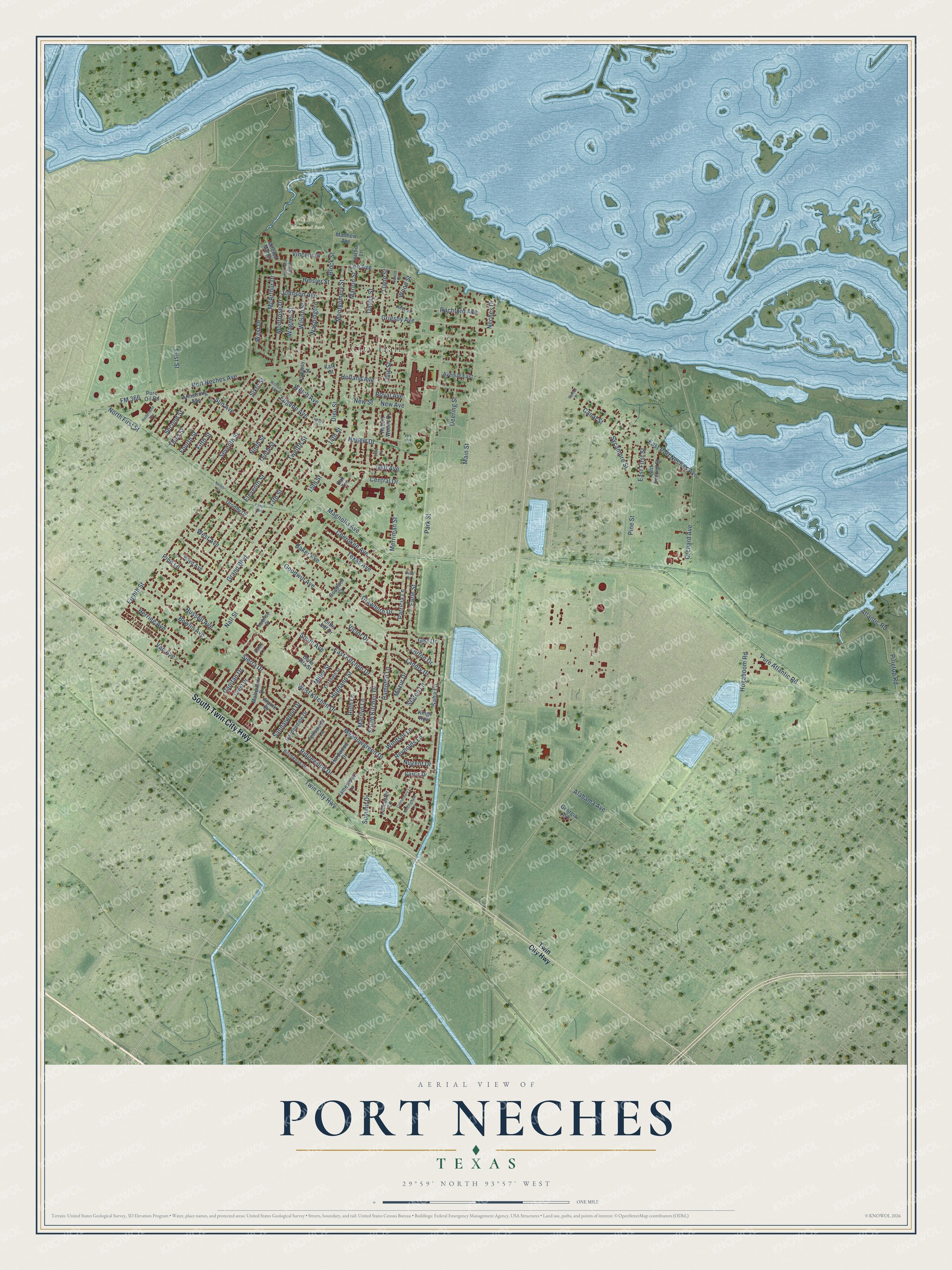 Watermarked full-map preview of Port Neches, Texas
