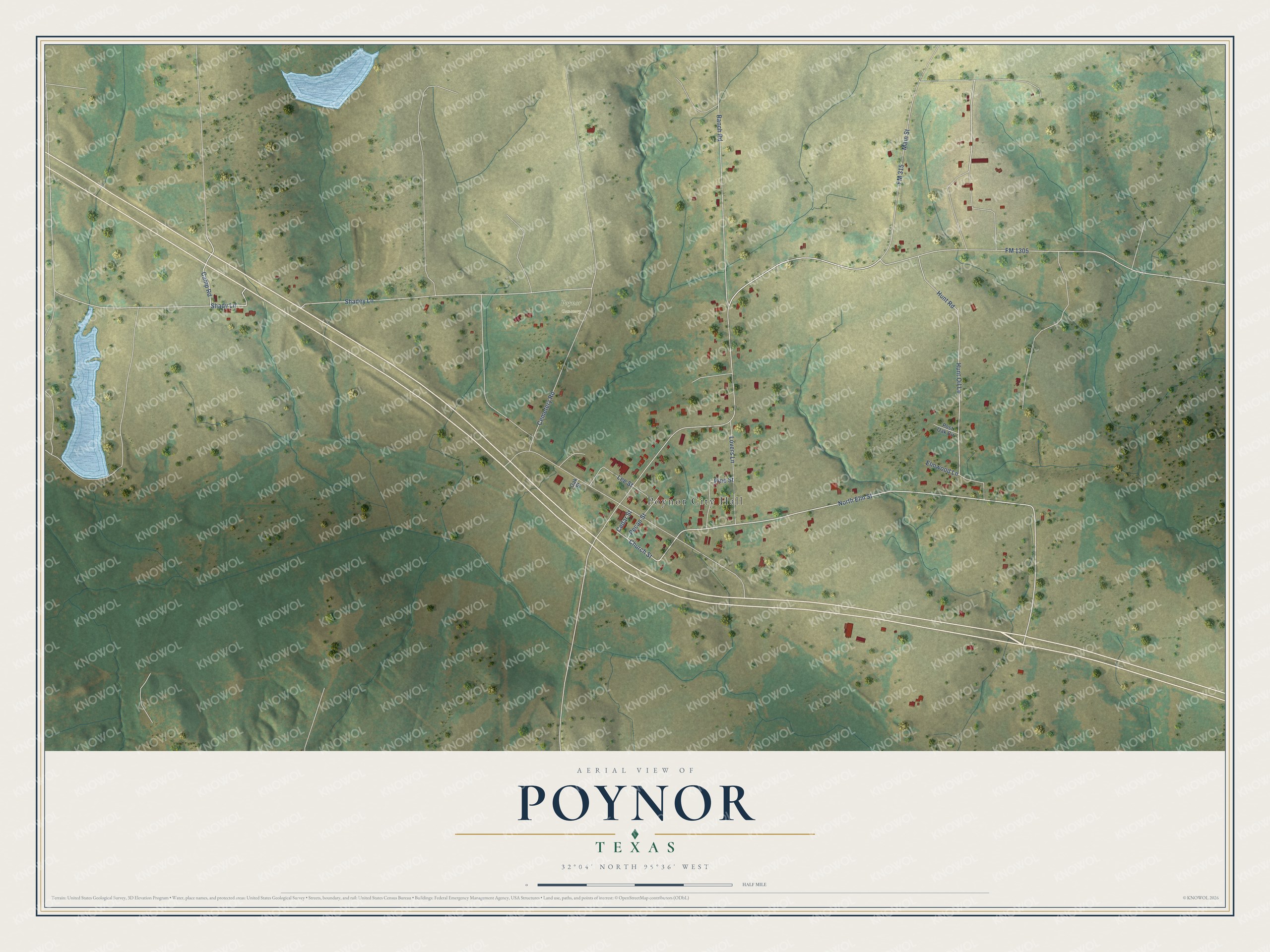 Watermarked full-map preview of Poynor, Texas