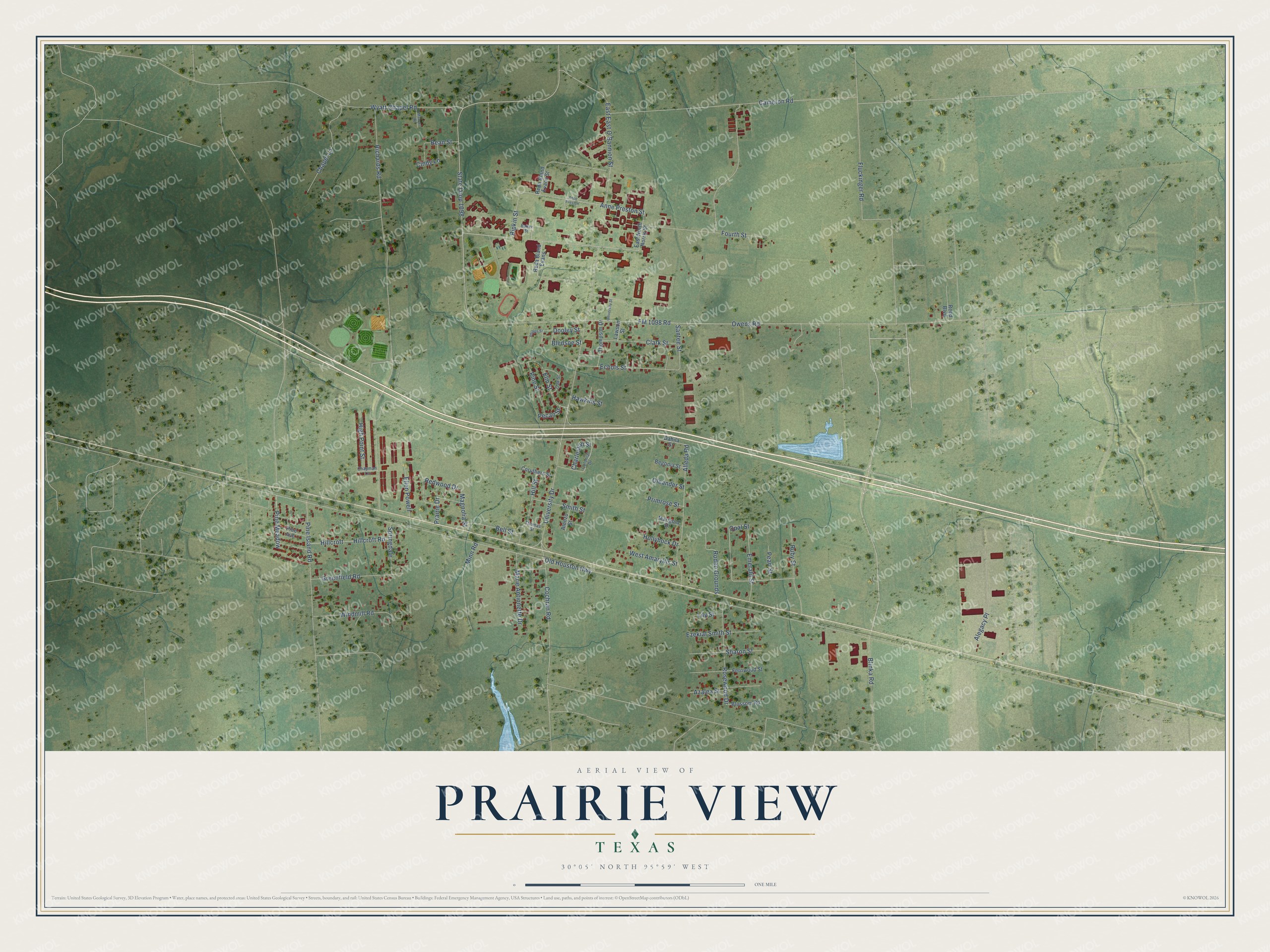 Watermarked full-map preview of Prairie View, Texas