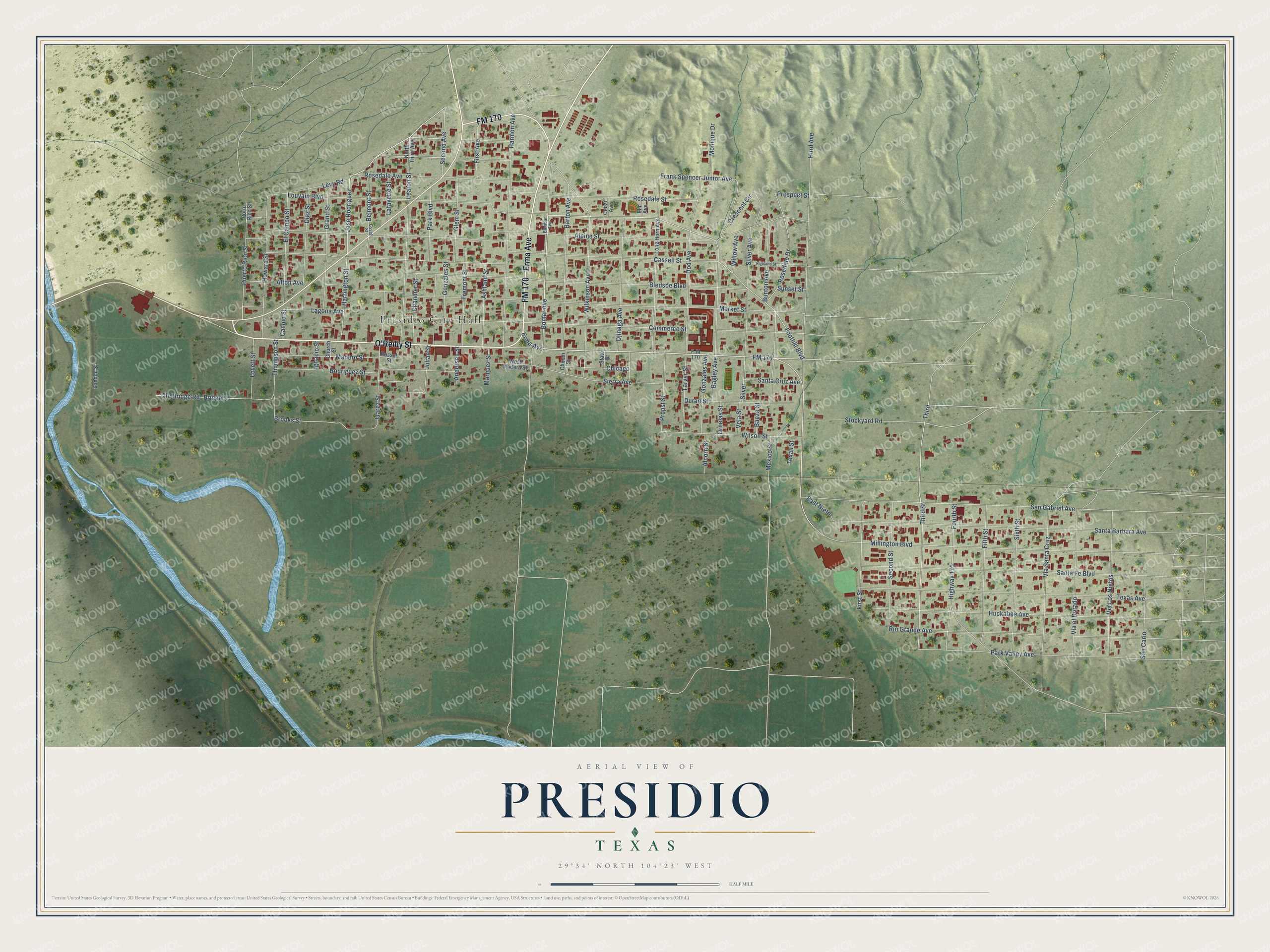 Watermarked full-map preview of Presidio, Texas