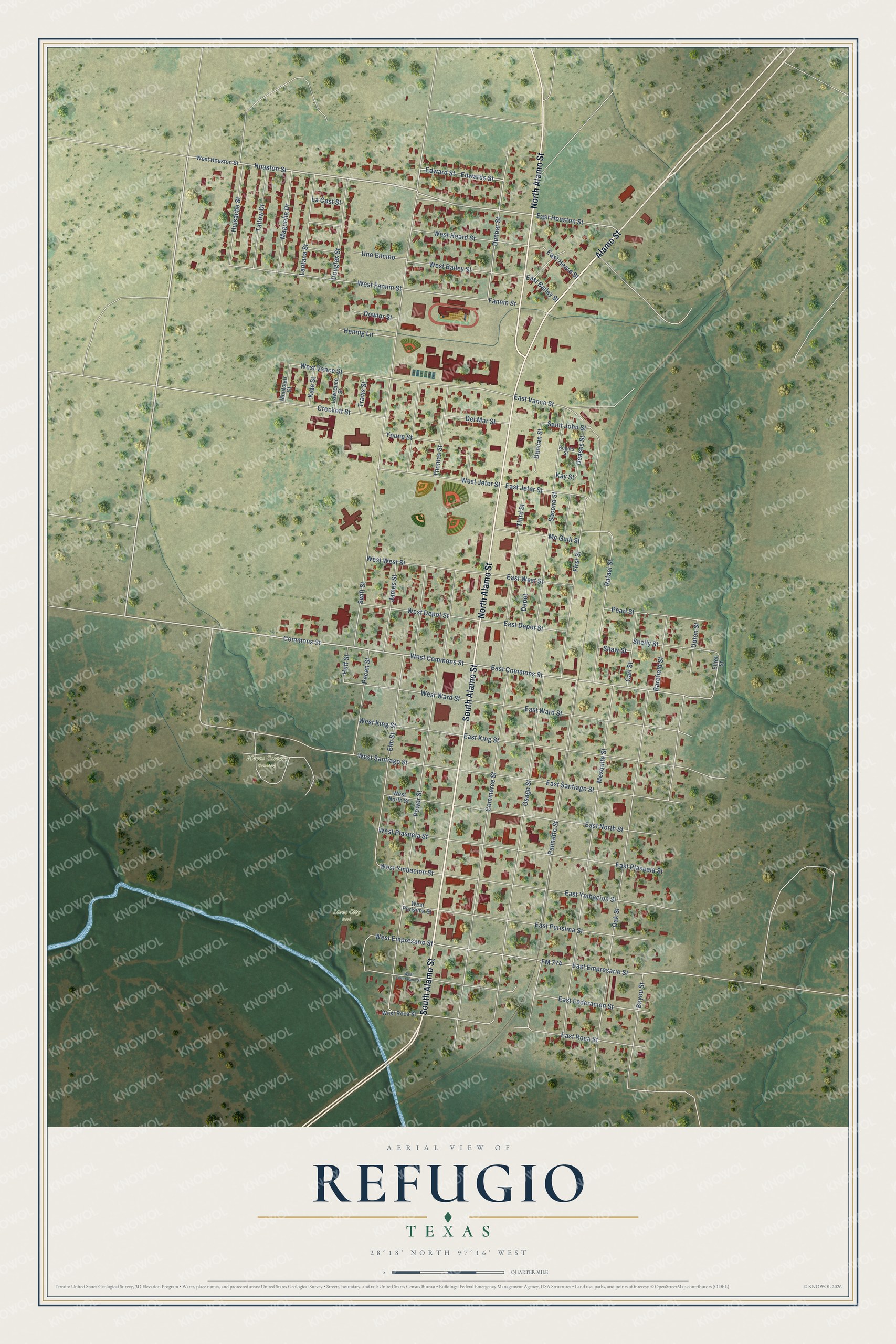 Watermarked full-map preview of Refugio, Texas