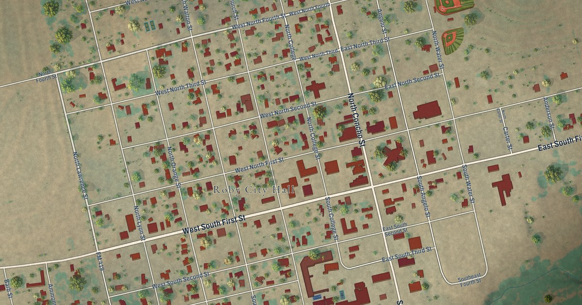 Map of Roby, Texas in 2026