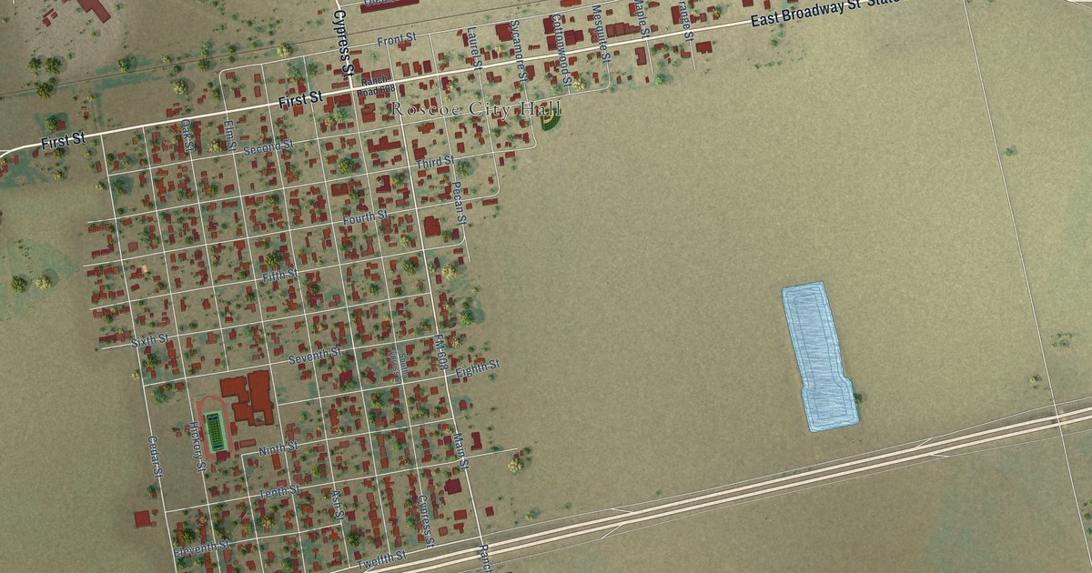 Map of Roscoe, Texas in 2026
