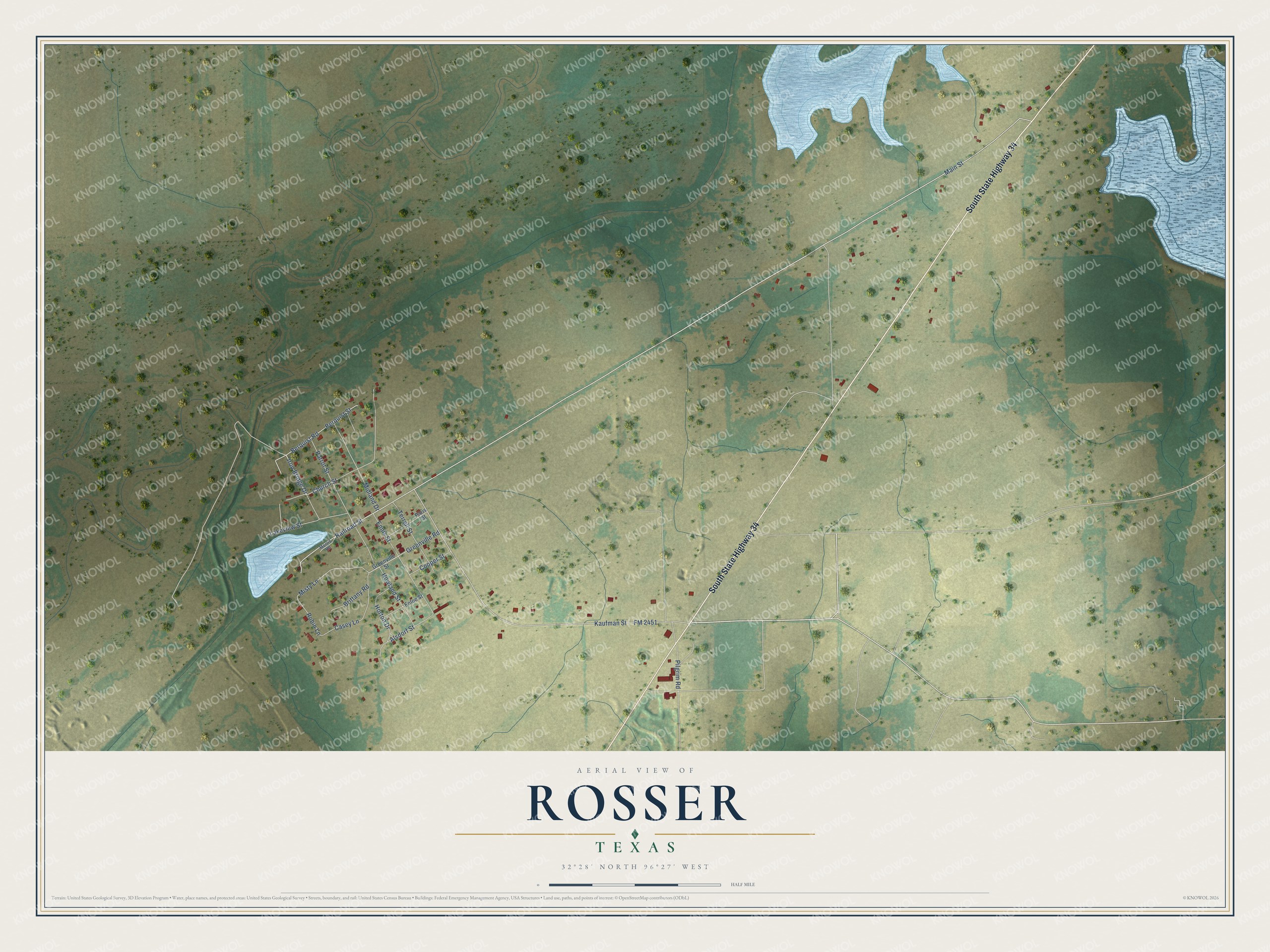 Watermarked full-map preview of Rosser, Texas