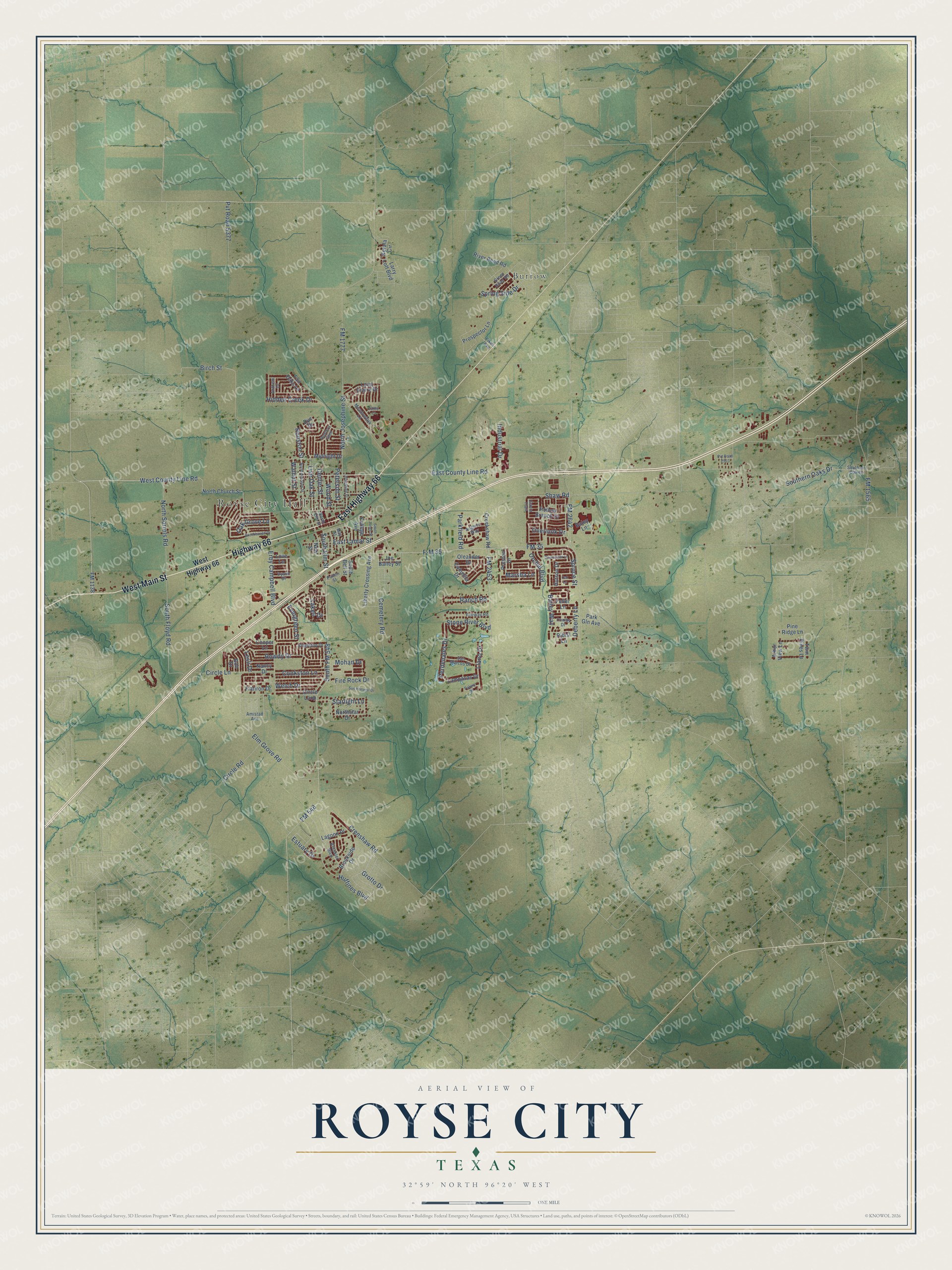 Watermarked full-map preview of Royse City, Texas