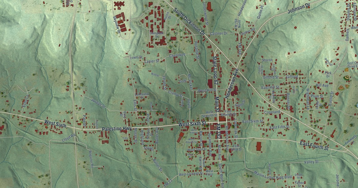 Map of Rusk, Texas in 2026