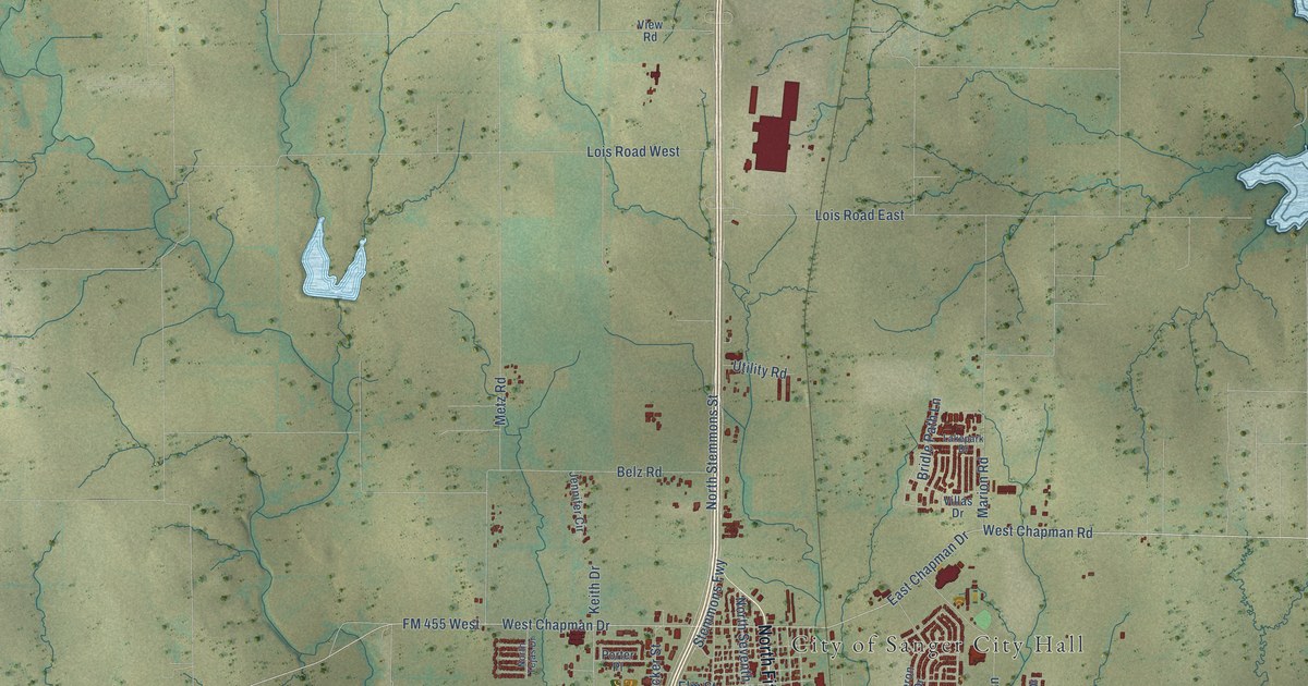 Map of Sanger, Texas in 2026