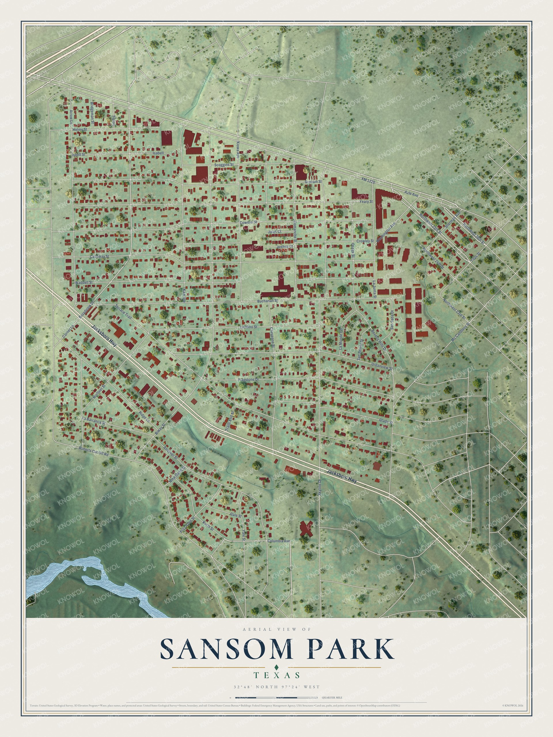 Watermarked full-map preview of Sansom Park, Texas