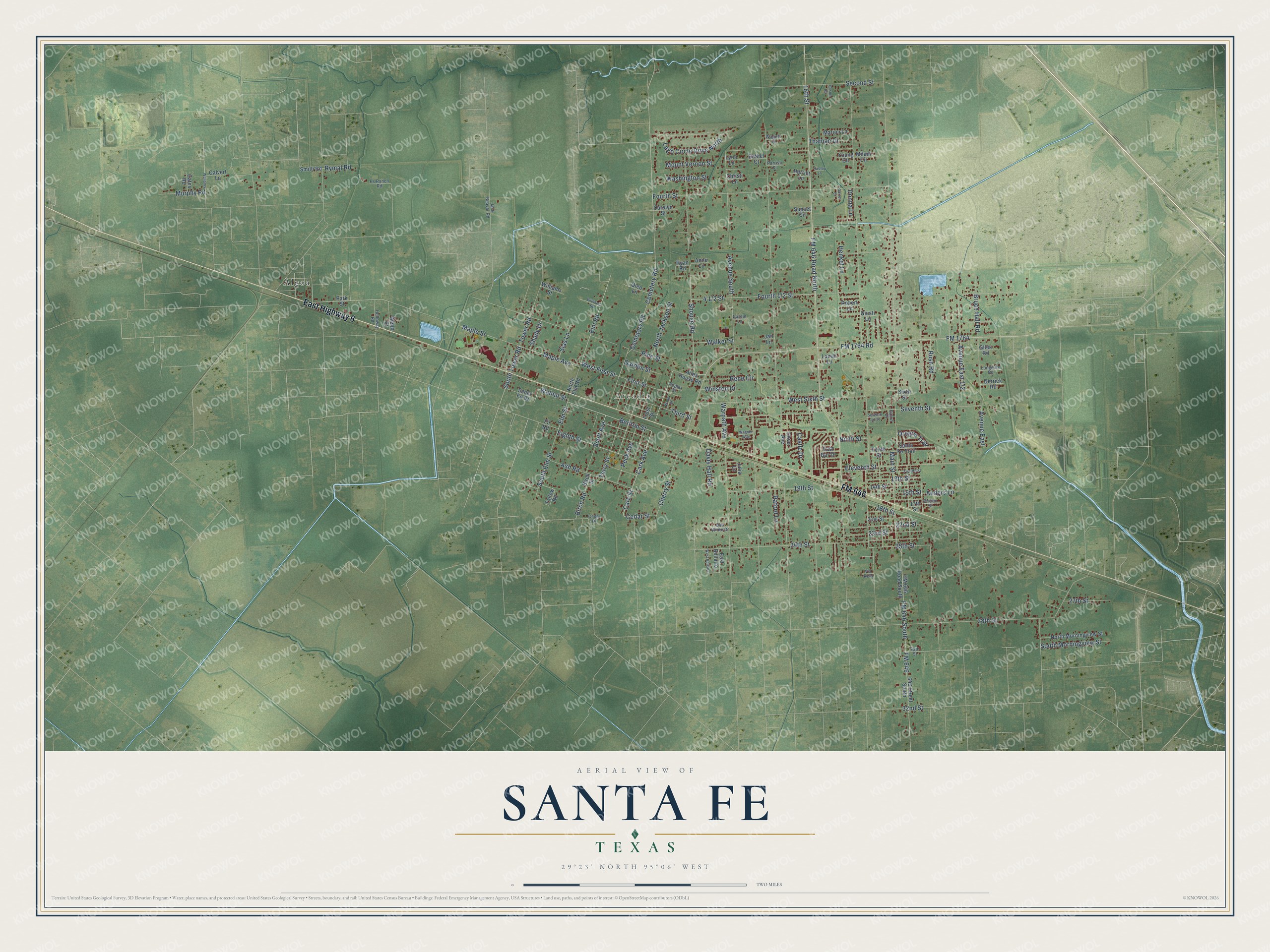 Watermarked full-map preview of Santa Fe, Texas