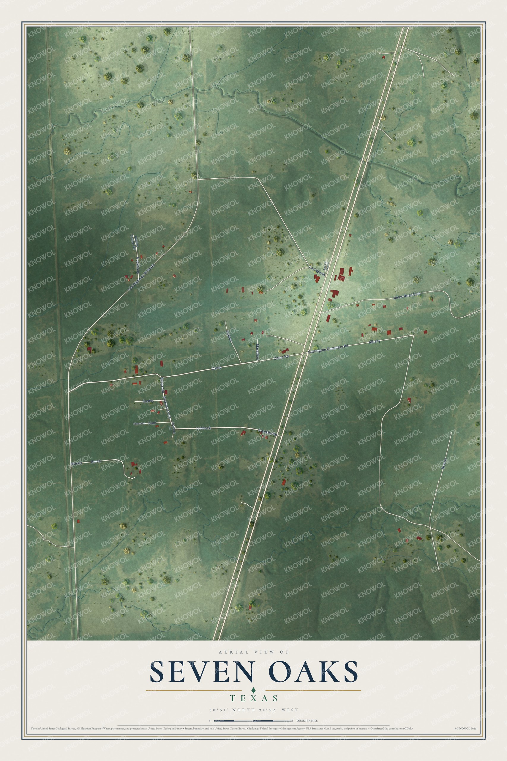 Watermarked full-map preview of Seven Oaks, Texas