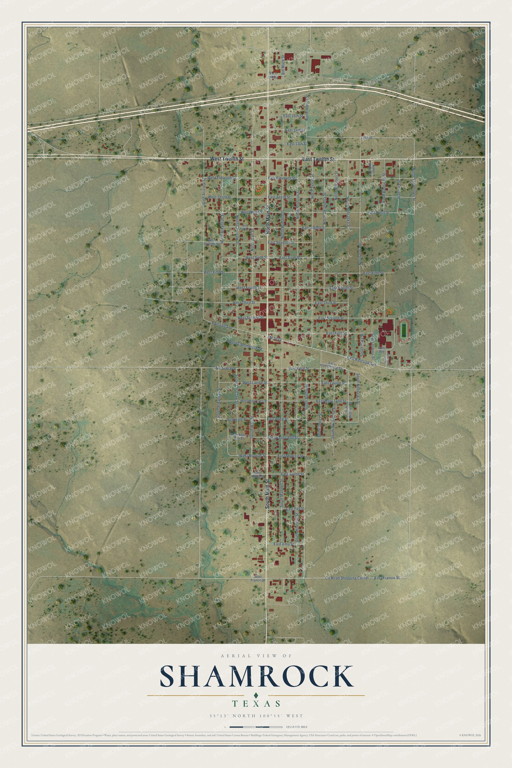 Watermarked full-map preview of Shamrock, Texas