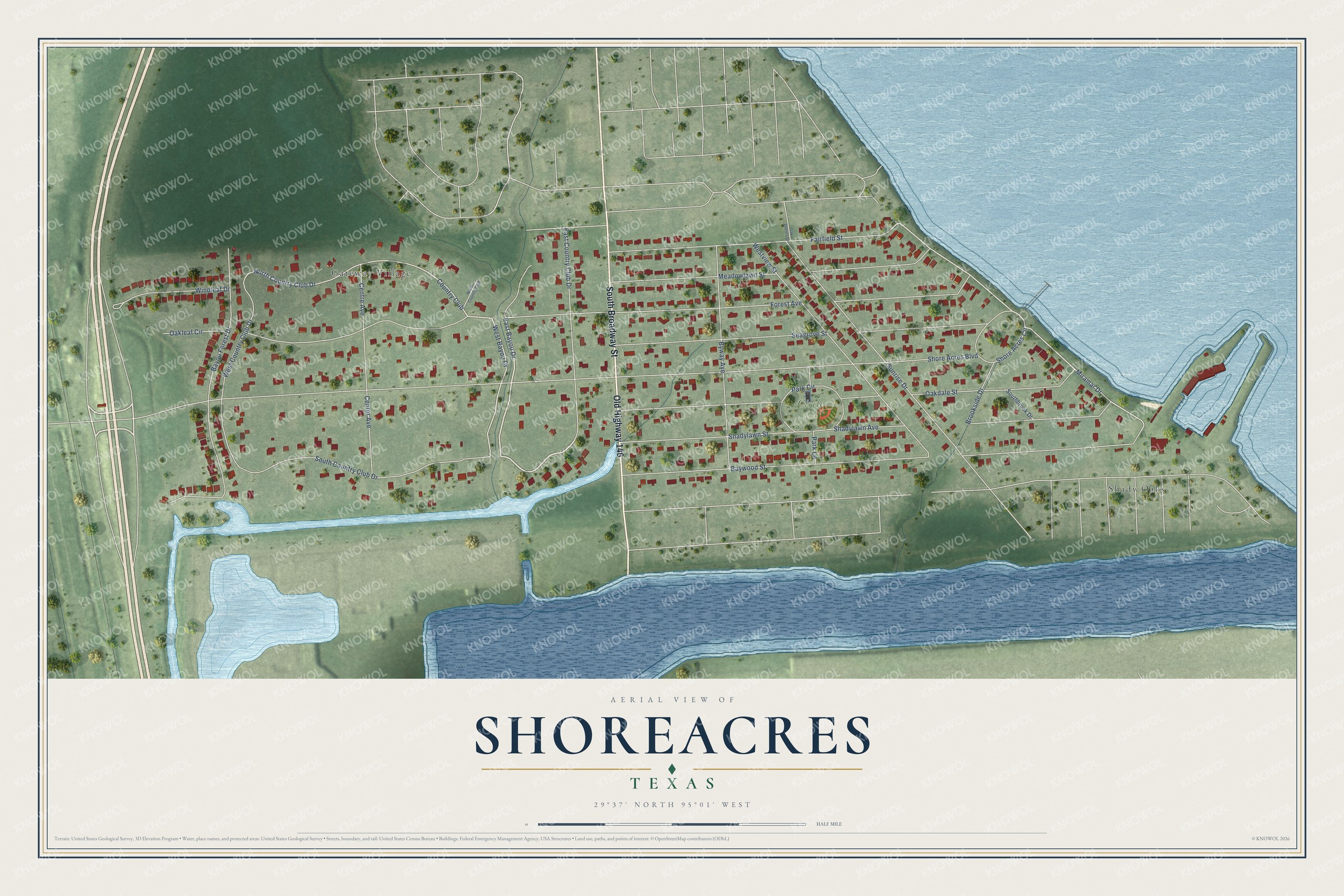 Watermarked full-map preview of Shoreacres, Texas