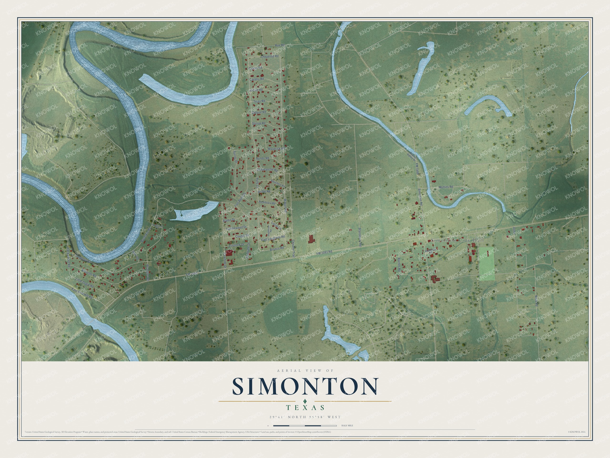 Watermarked full-map preview of Simonton, Texas