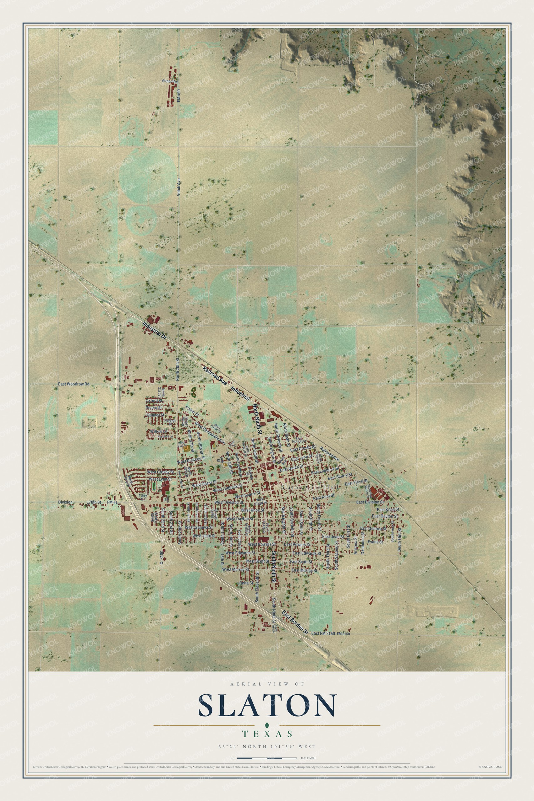 Watermarked full-map preview of Slaton, Texas