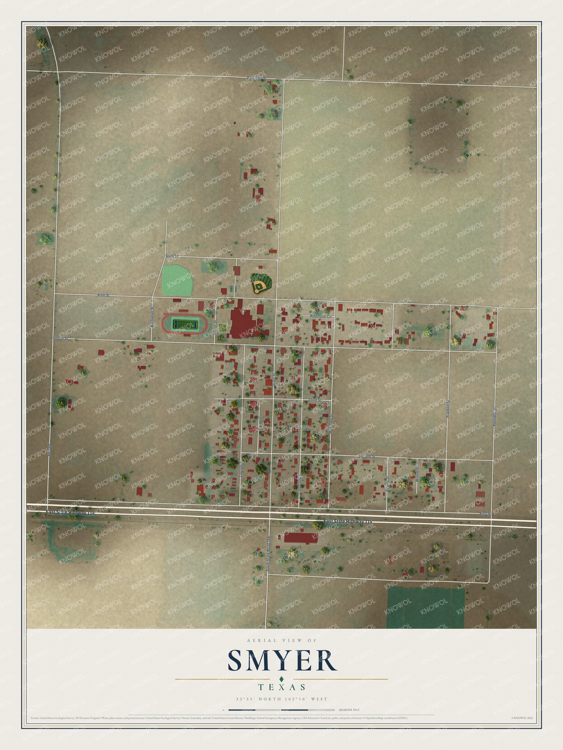 Watermarked full-map preview of Smyer, Texas