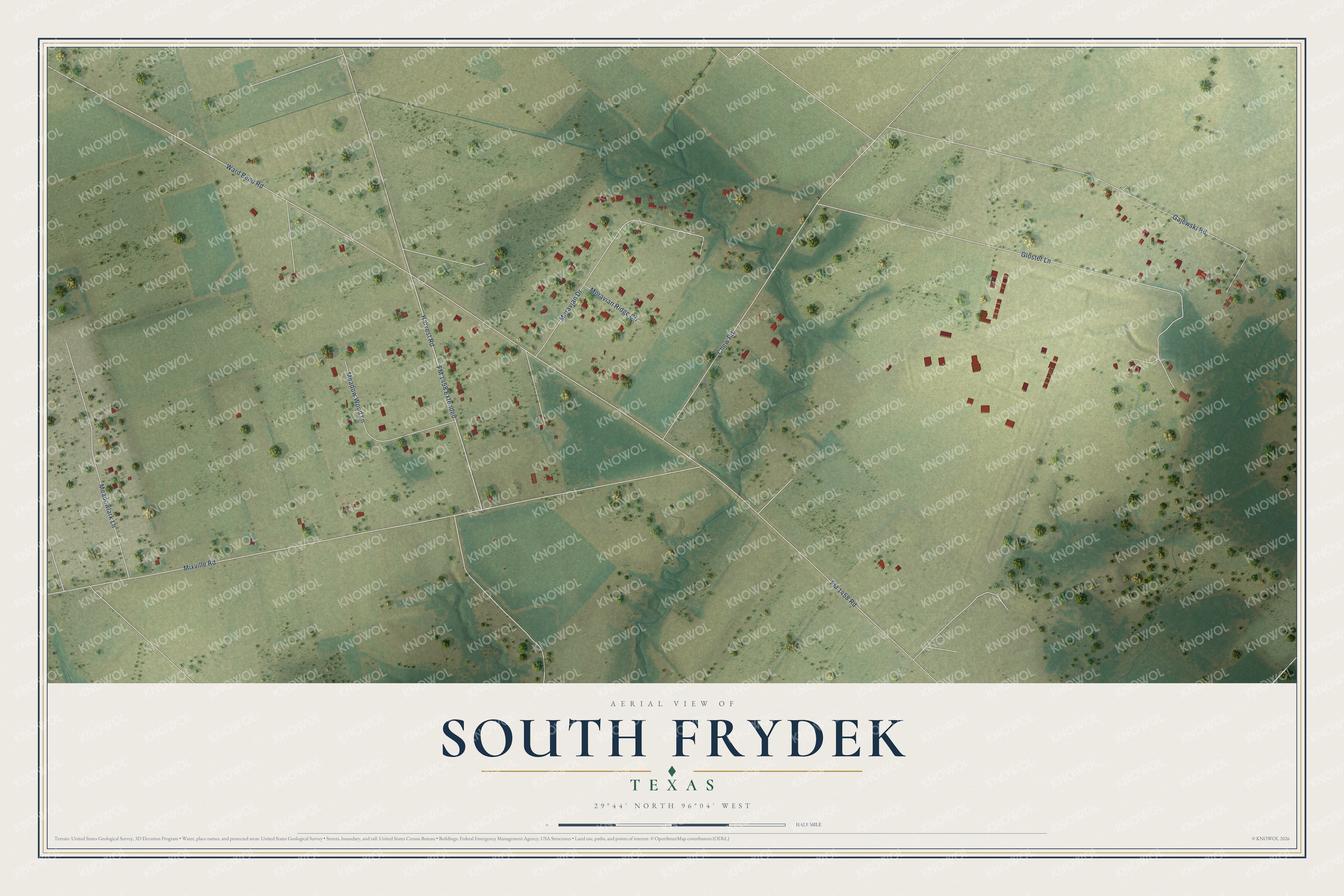 Watermarked full-map preview of South Frydek, Texas