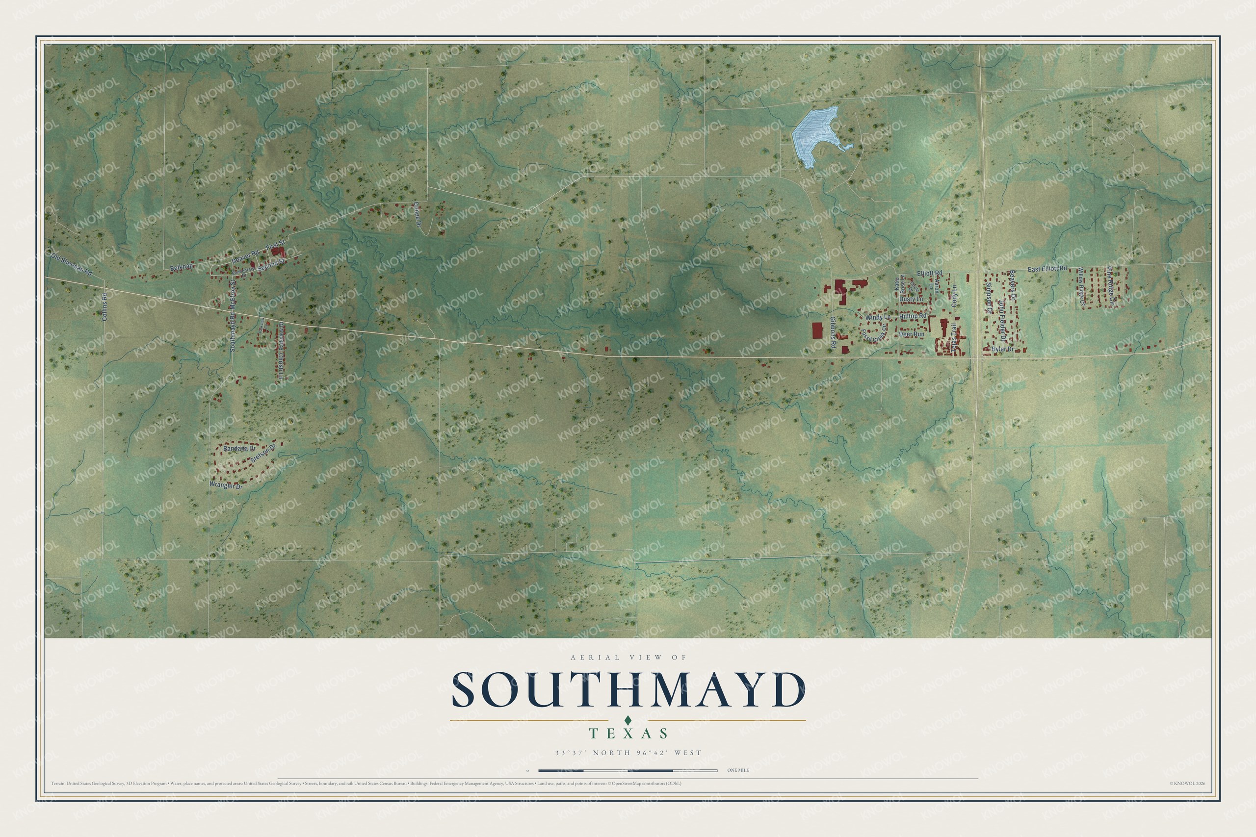 Watermarked full-map preview of Southmayd, Texas