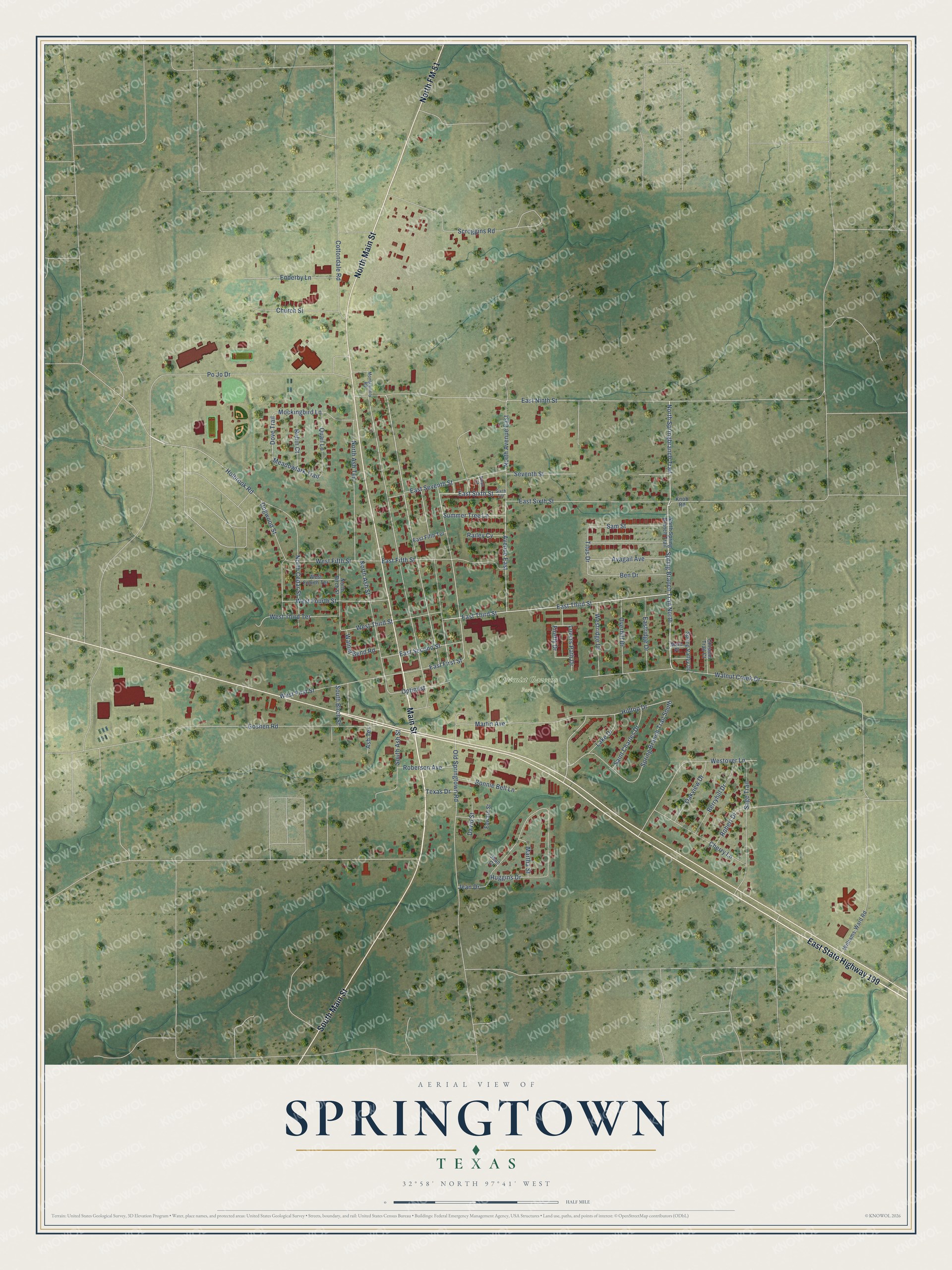 Watermarked full-map preview of Springtown, Texas