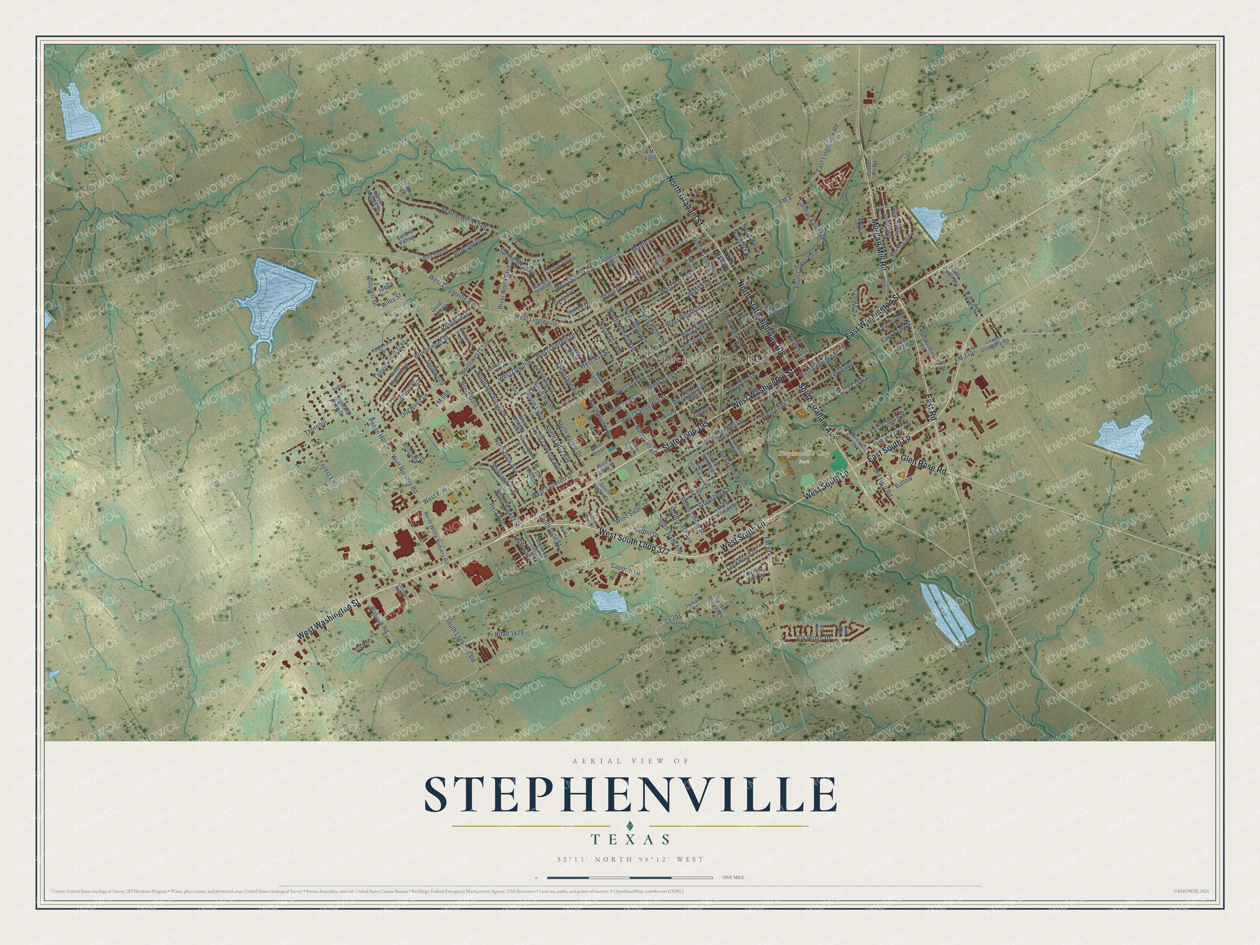 Watermarked full-map preview of Stephenville, Texas