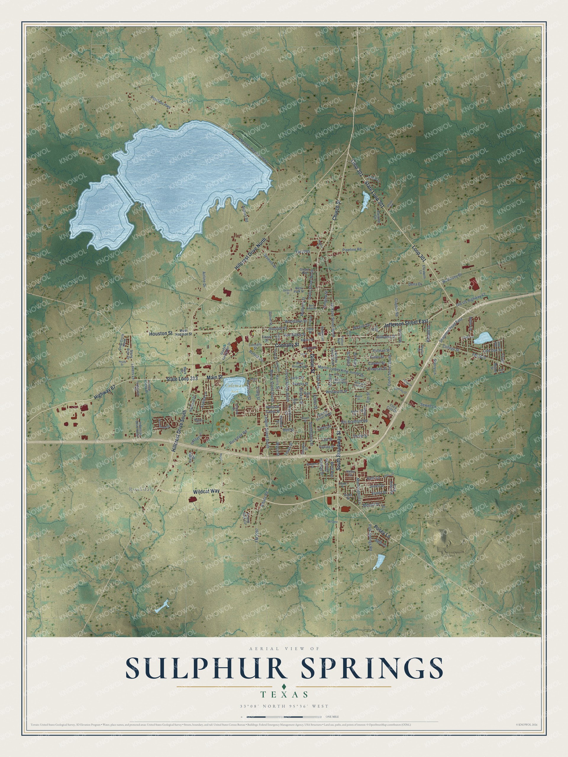 Watermarked full-map preview of Sulphur Springs, Texas
