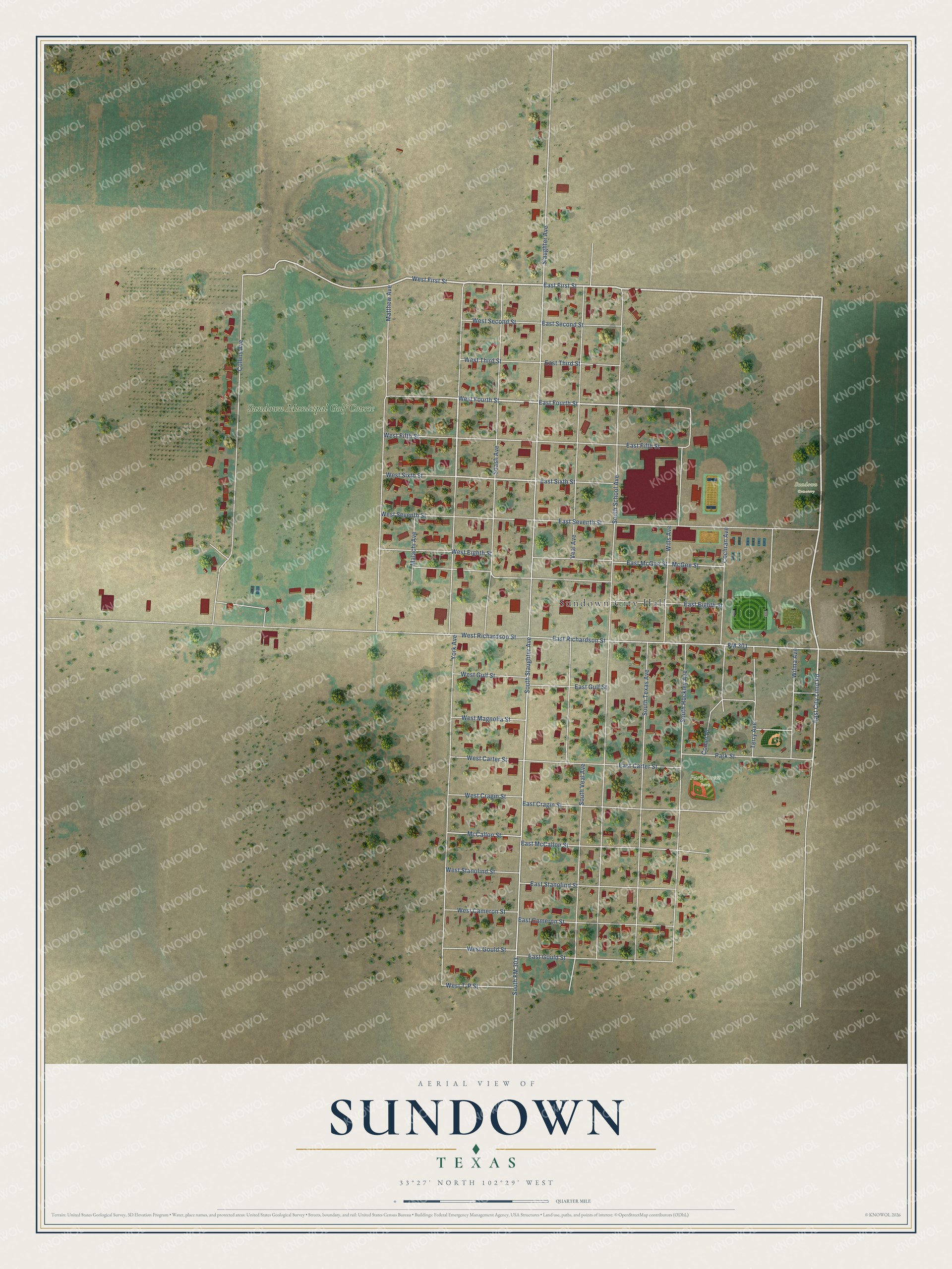 Watermarked full-map preview of Sundown, Texas