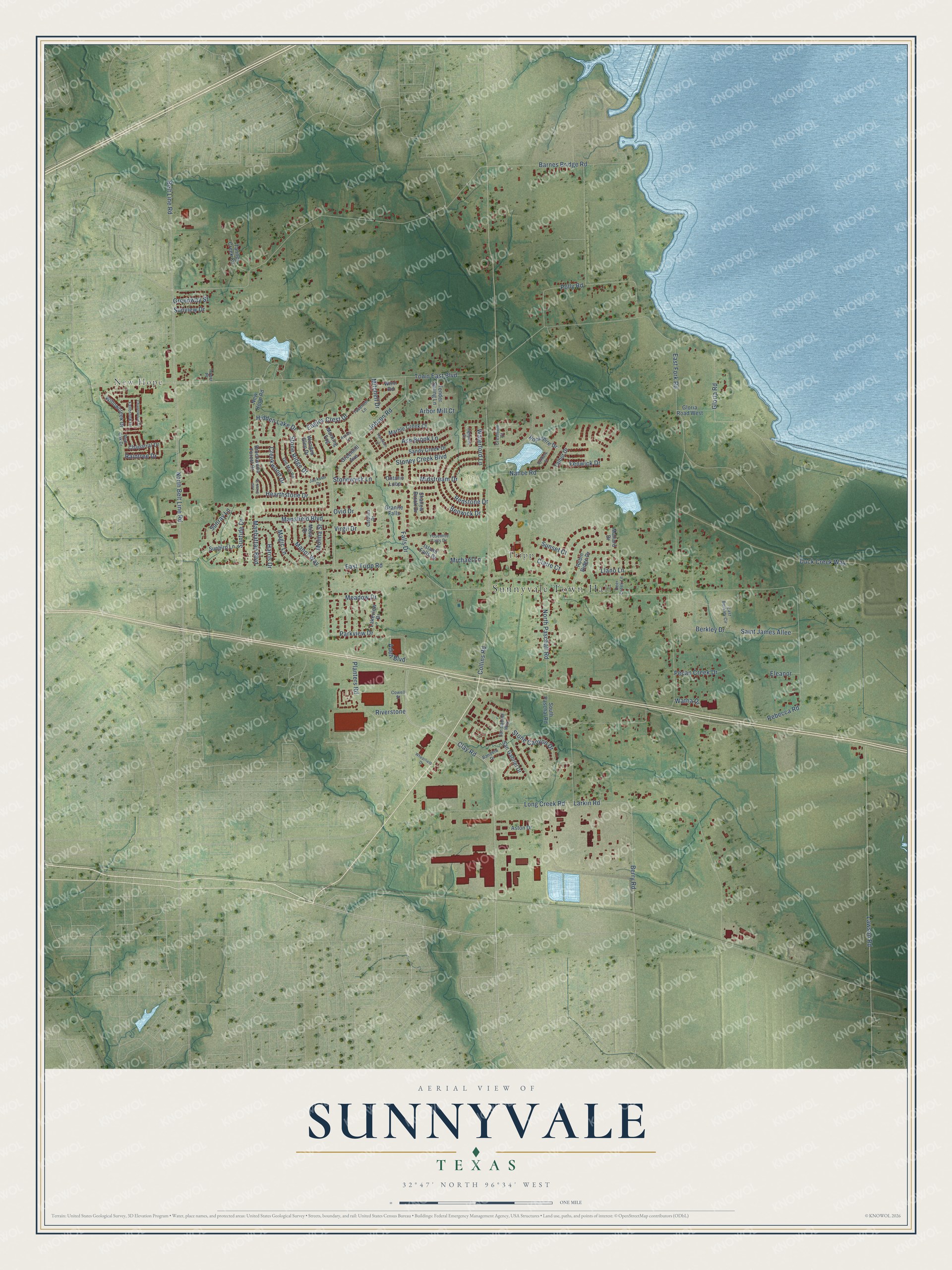 Watermarked full-map preview of Sunnyvale, Texas