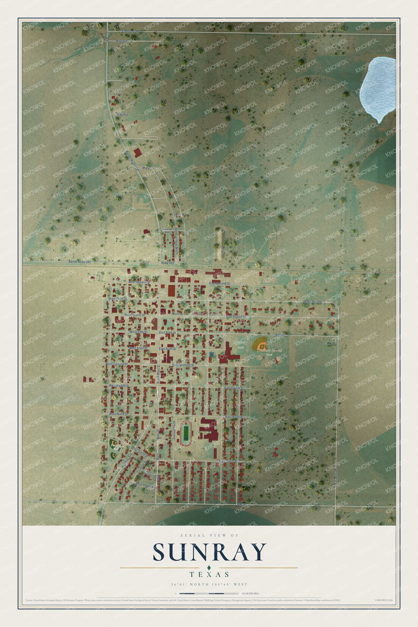 Watermarked full-map preview of Sunray, Texas