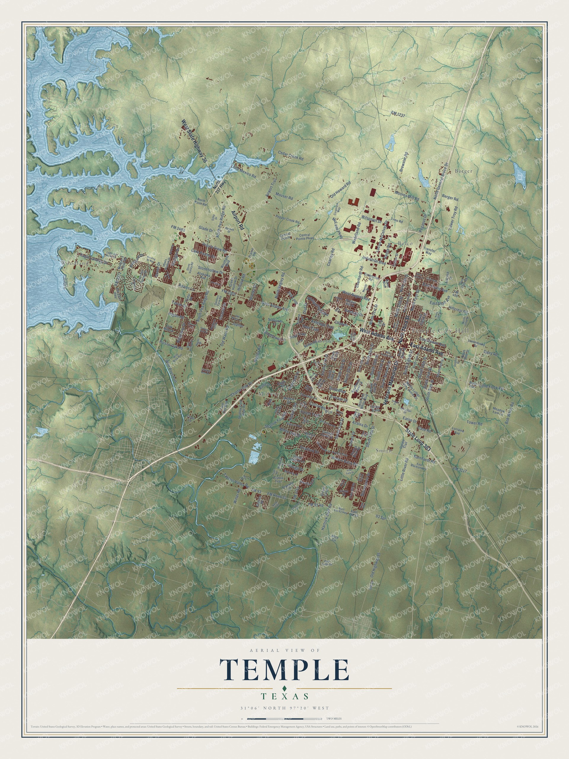 Watermarked full-map preview of Temple, Texas