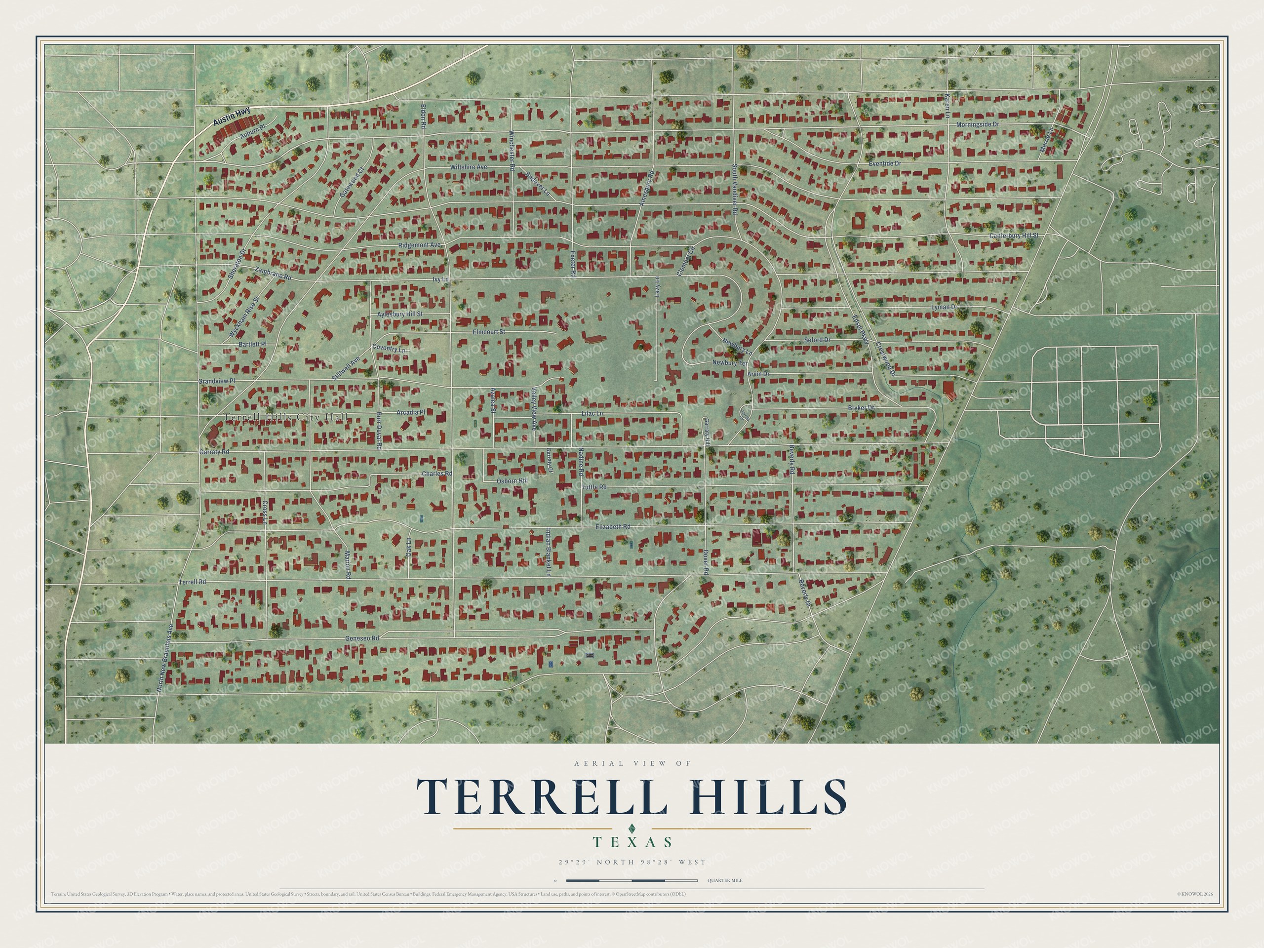 Watermarked full-map preview of Terrell Hills, Texas