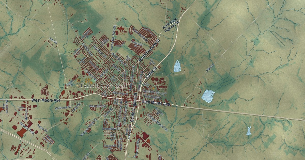 Map of Terrell, Texas in 2026