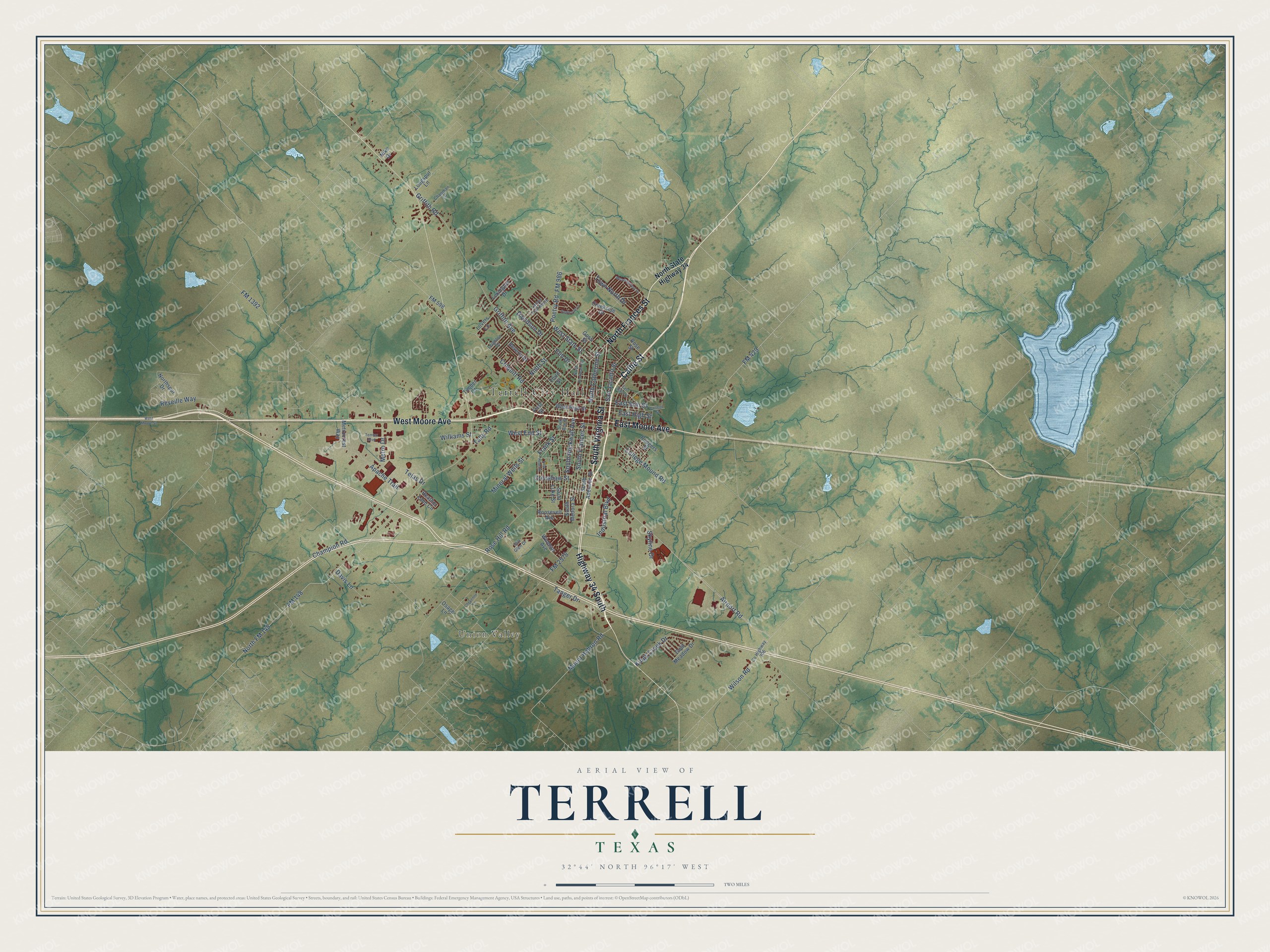 Watermarked full-map preview of Terrell, Texas