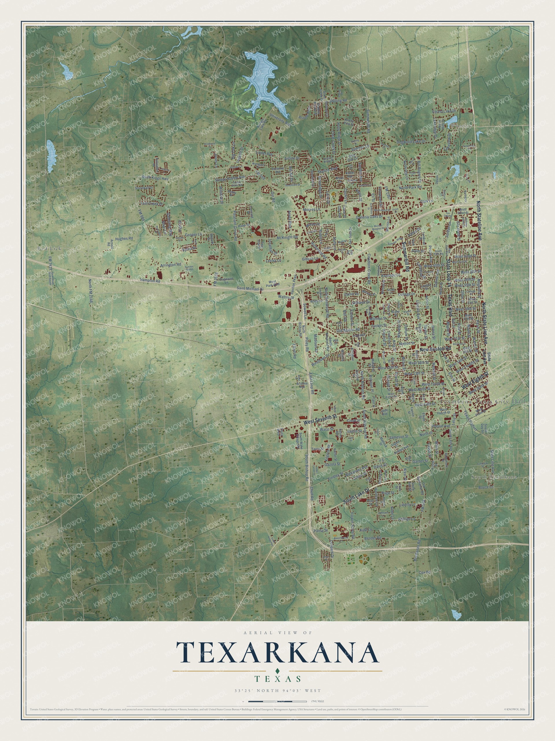 Watermarked full-map preview of Texarkana, Texas