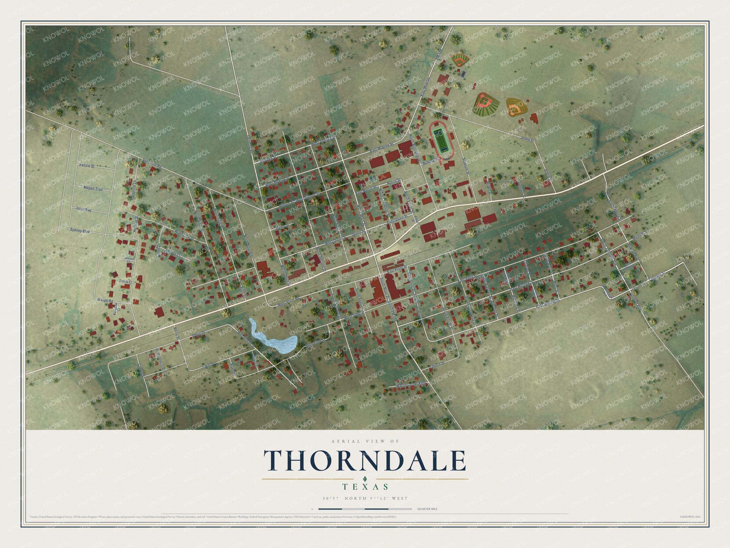 Watermarked full-map preview of Thorndale, Texas