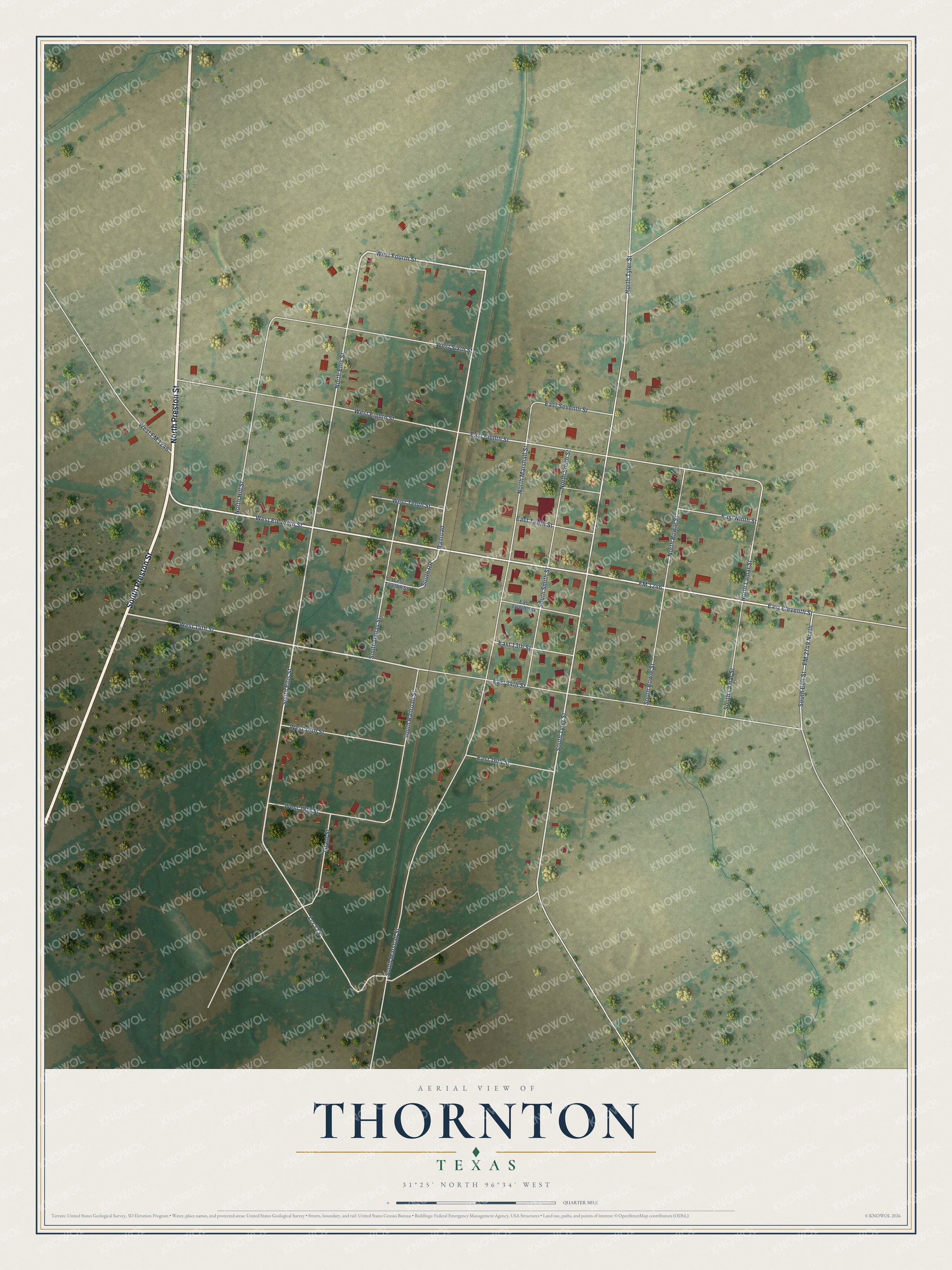 Watermarked full-map preview of Thornton, Texas