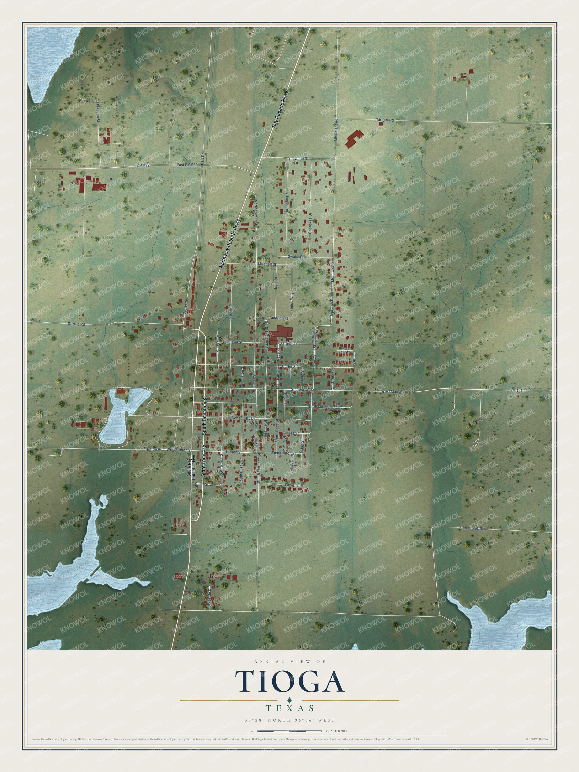 Watermarked full-map preview of Tioga, Texas