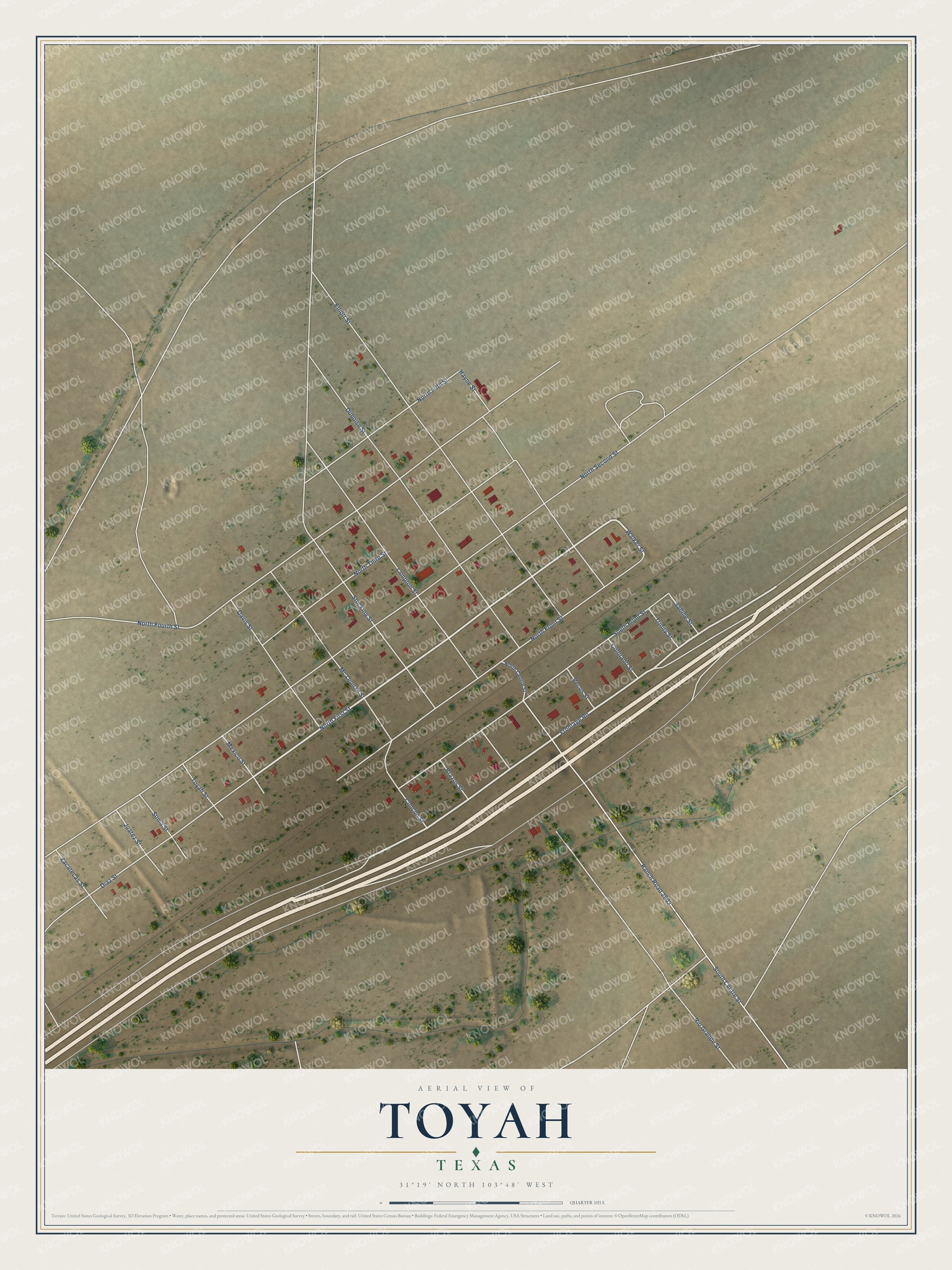 Watermarked full-map preview of Toyah, Texas