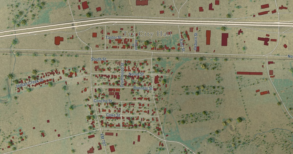 Map of Tye, Texas in 2026
