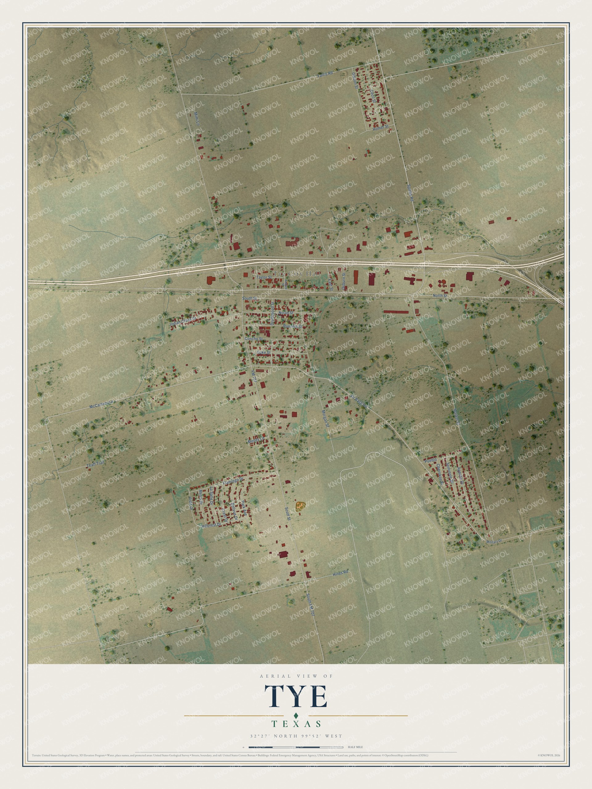 Watermarked full-map preview of Tye, Texas