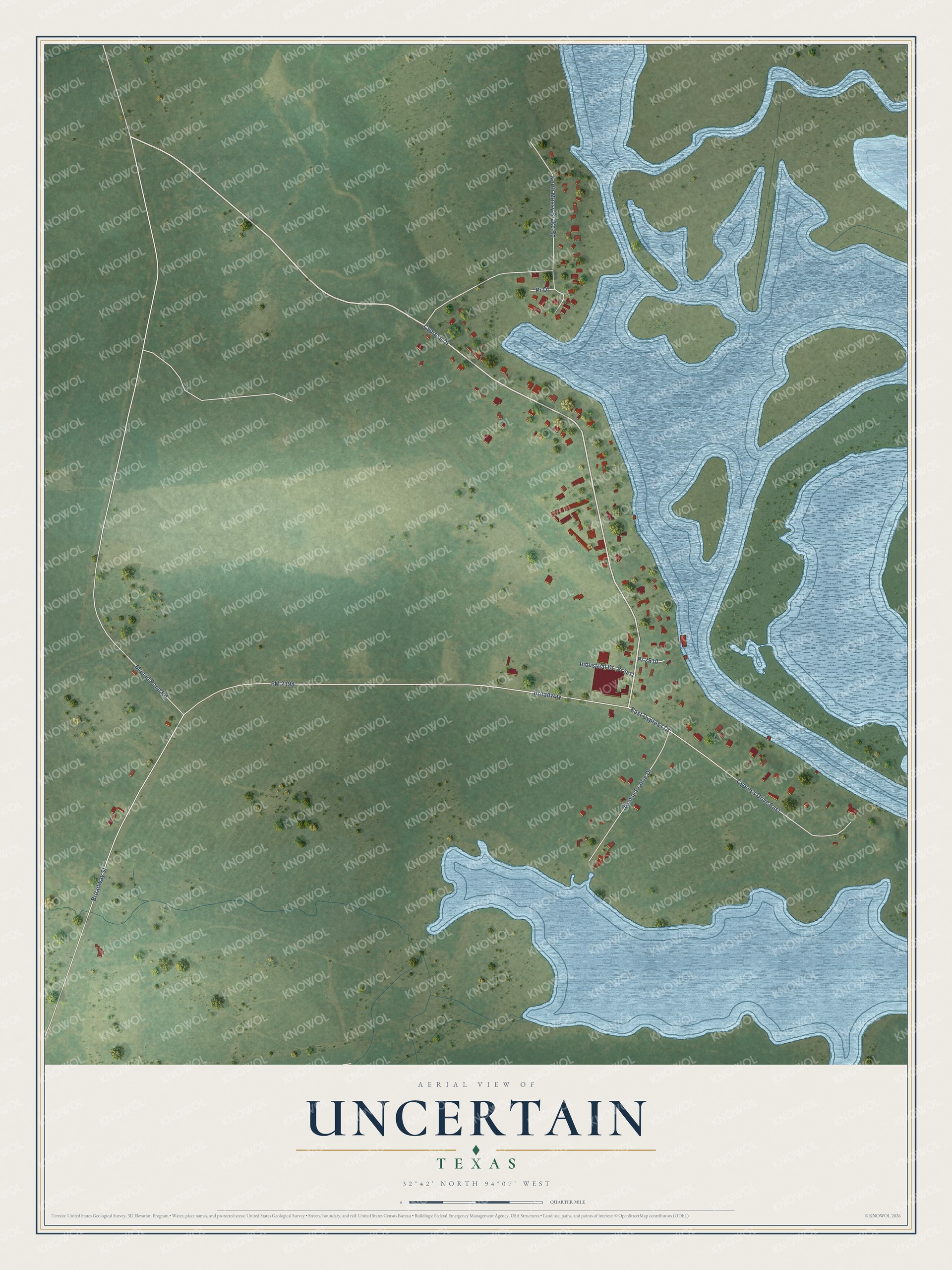 Watermarked full-map preview of Uncertain, Texas
